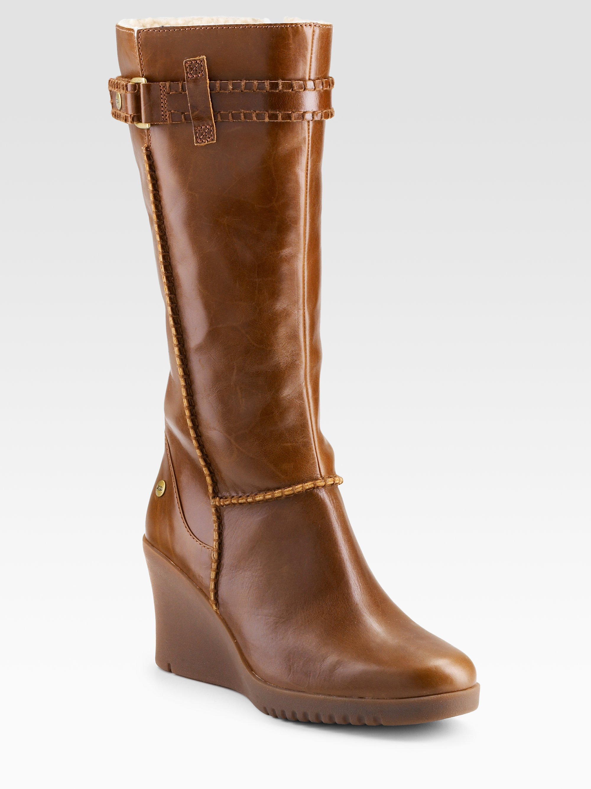 UGG Maxene Tall Wedge Shearlinglined Boots in Black (Brown) - Lyst