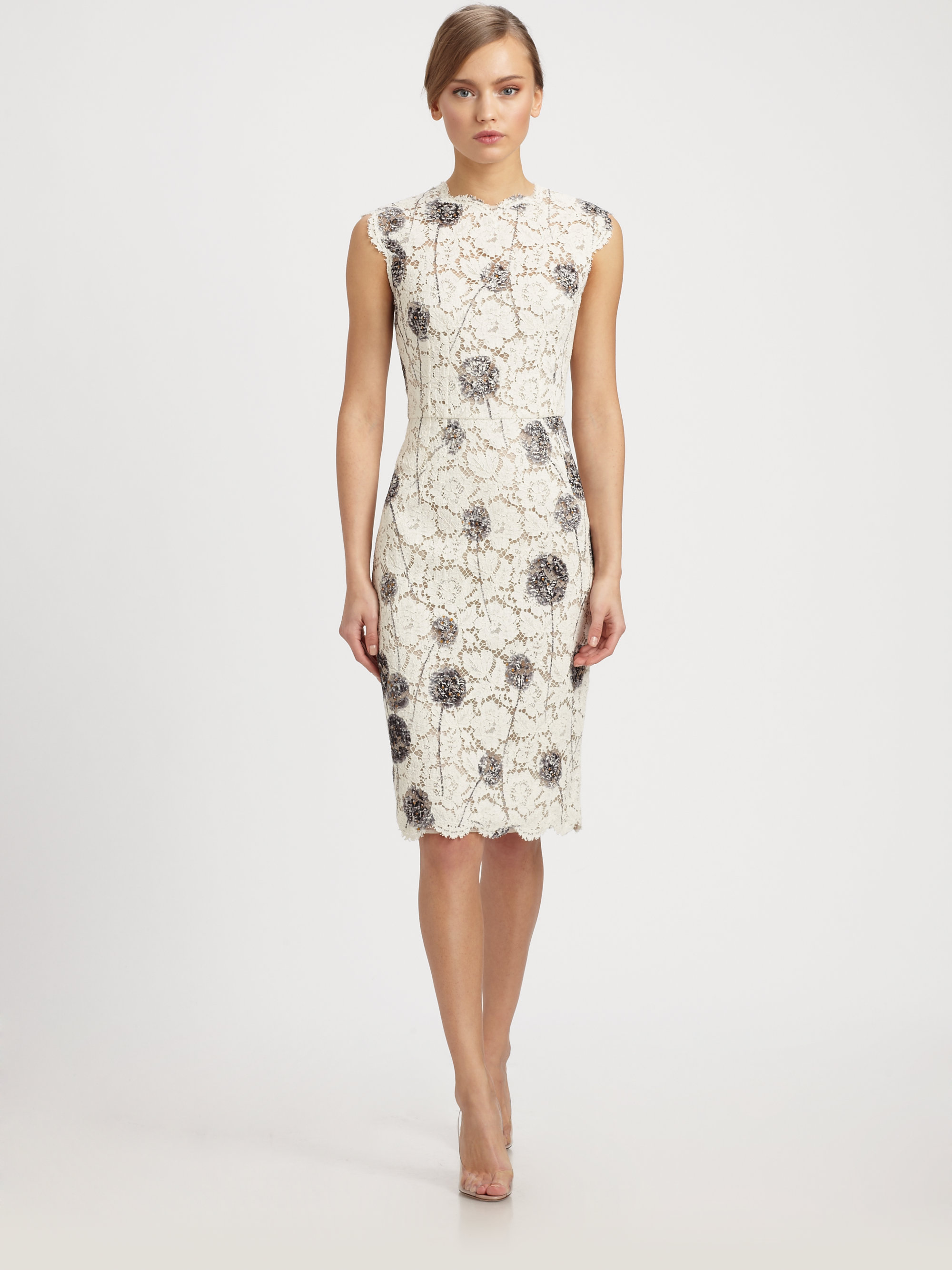 Valentino Floral  Lace Dress  in Grey Print Gray Lyst