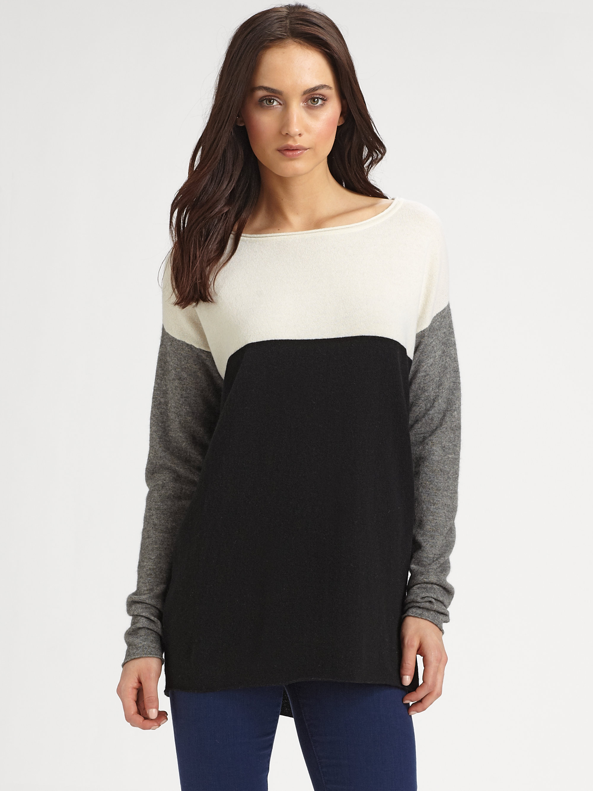 Lyst - Vince Wool And Cashmere Colorblock Sweater in Black