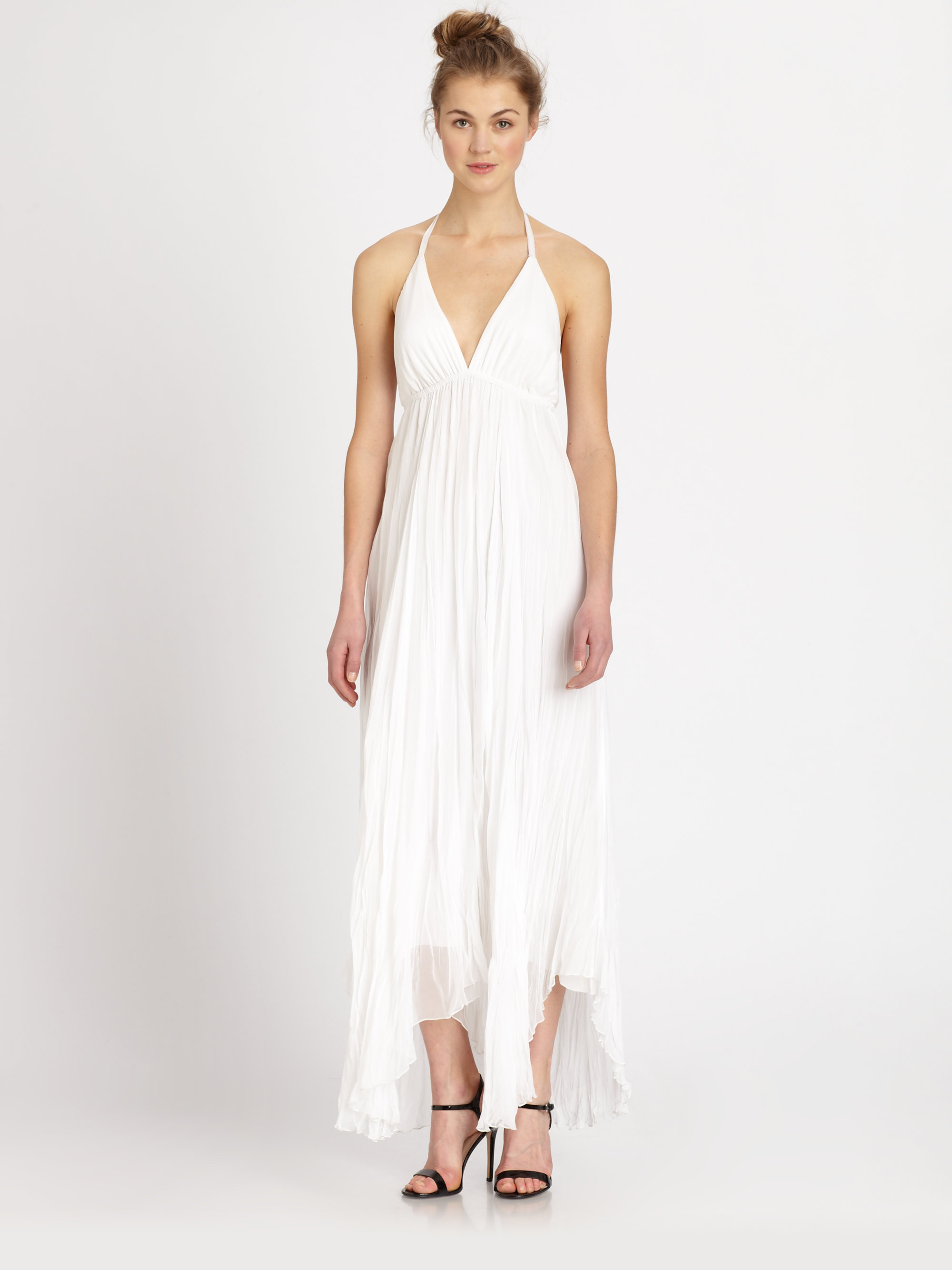 white silk halter dress