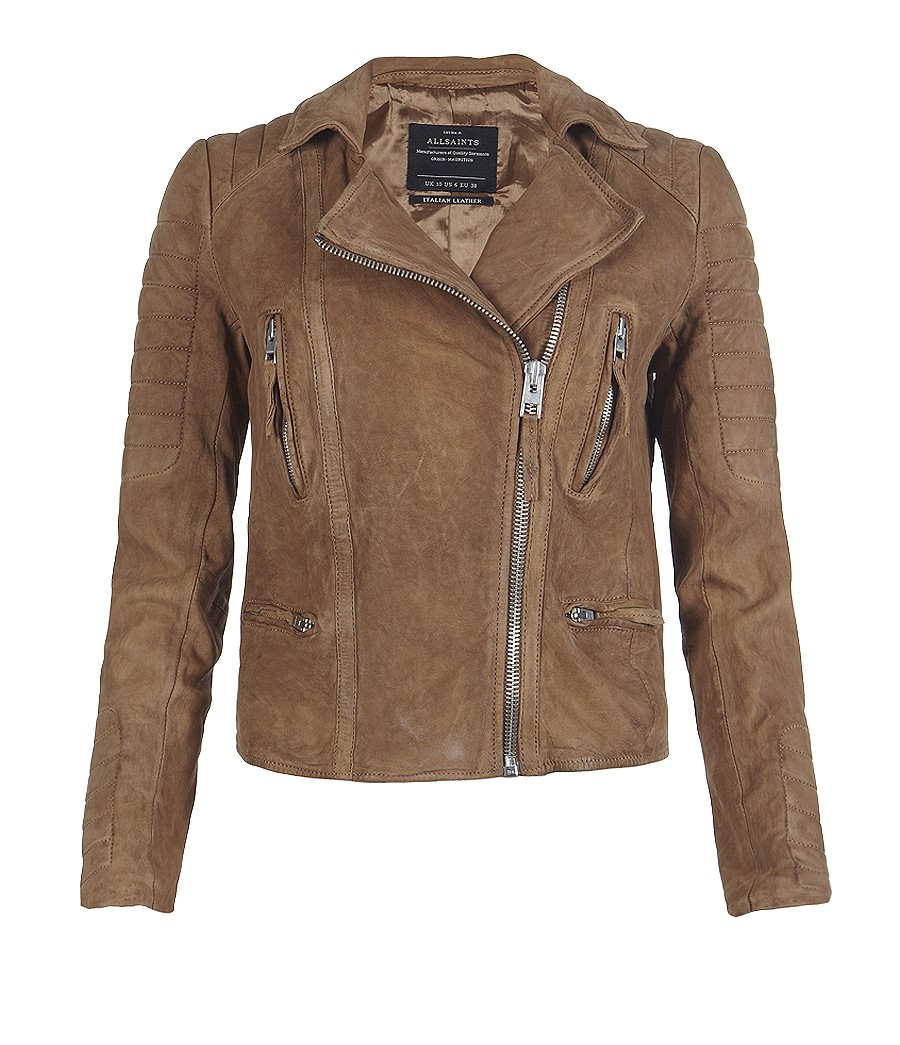 All saints tan leather jacket sales