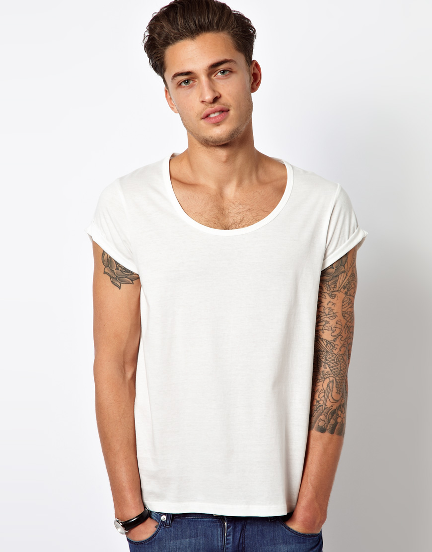 Asos Tshirt With Bound Scoop Neck And Roll Sleeve in White for Men Lyst