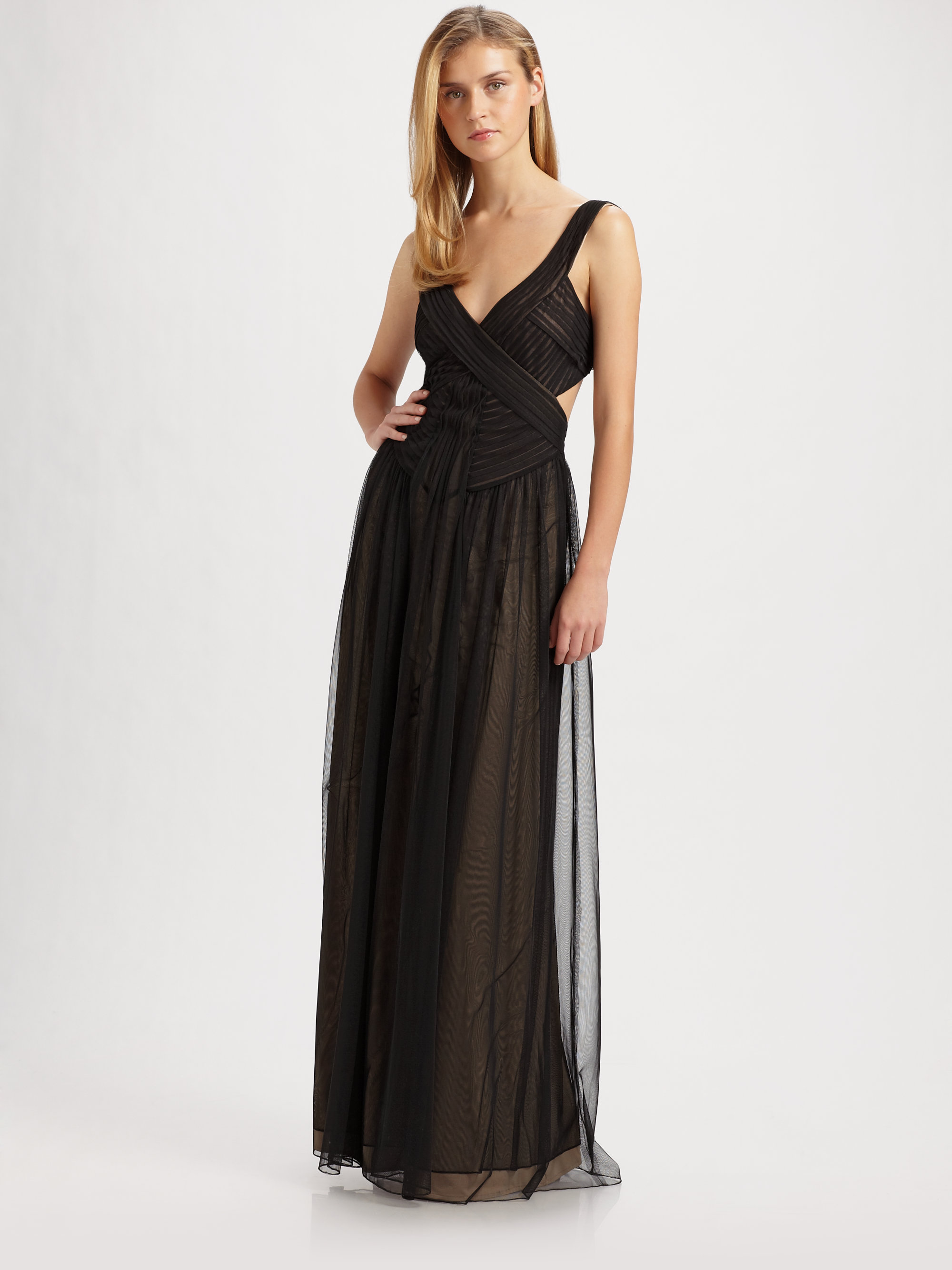 BCBGMAXAZRIA Mara Bandage Tulle Dress in Black | Lyst