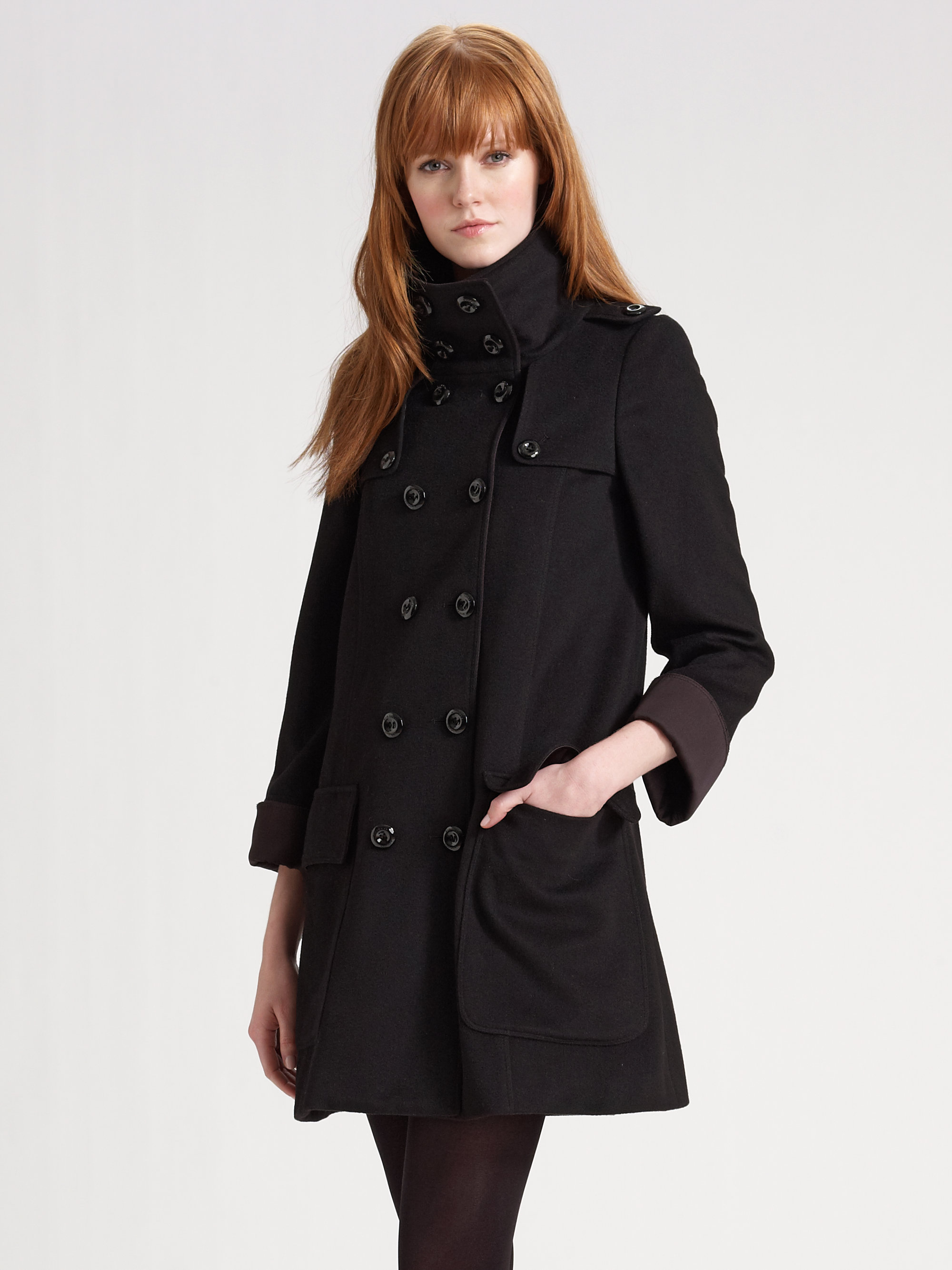 Lyst - Burberry Double breasted Swing Coat in Black