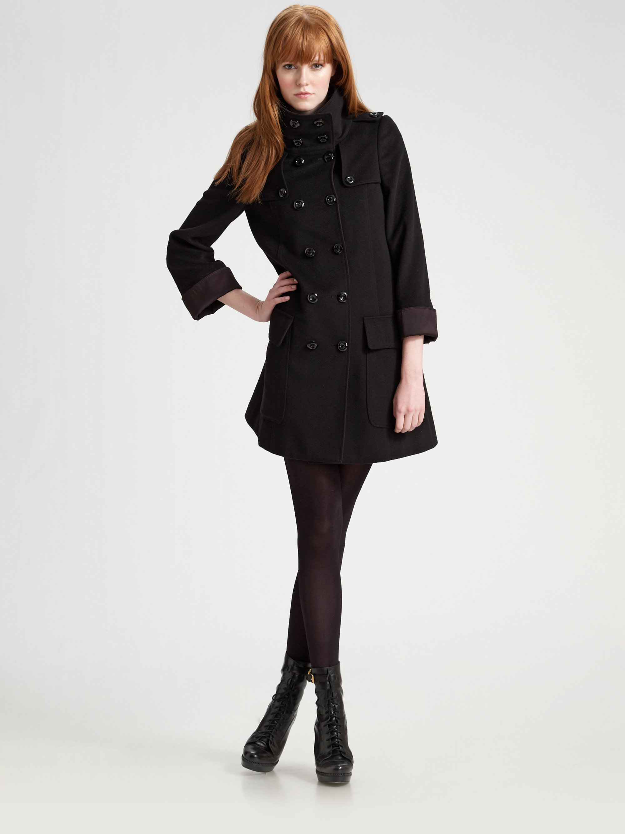 Burberry Double breasted Swing Coat in Black - Lyst