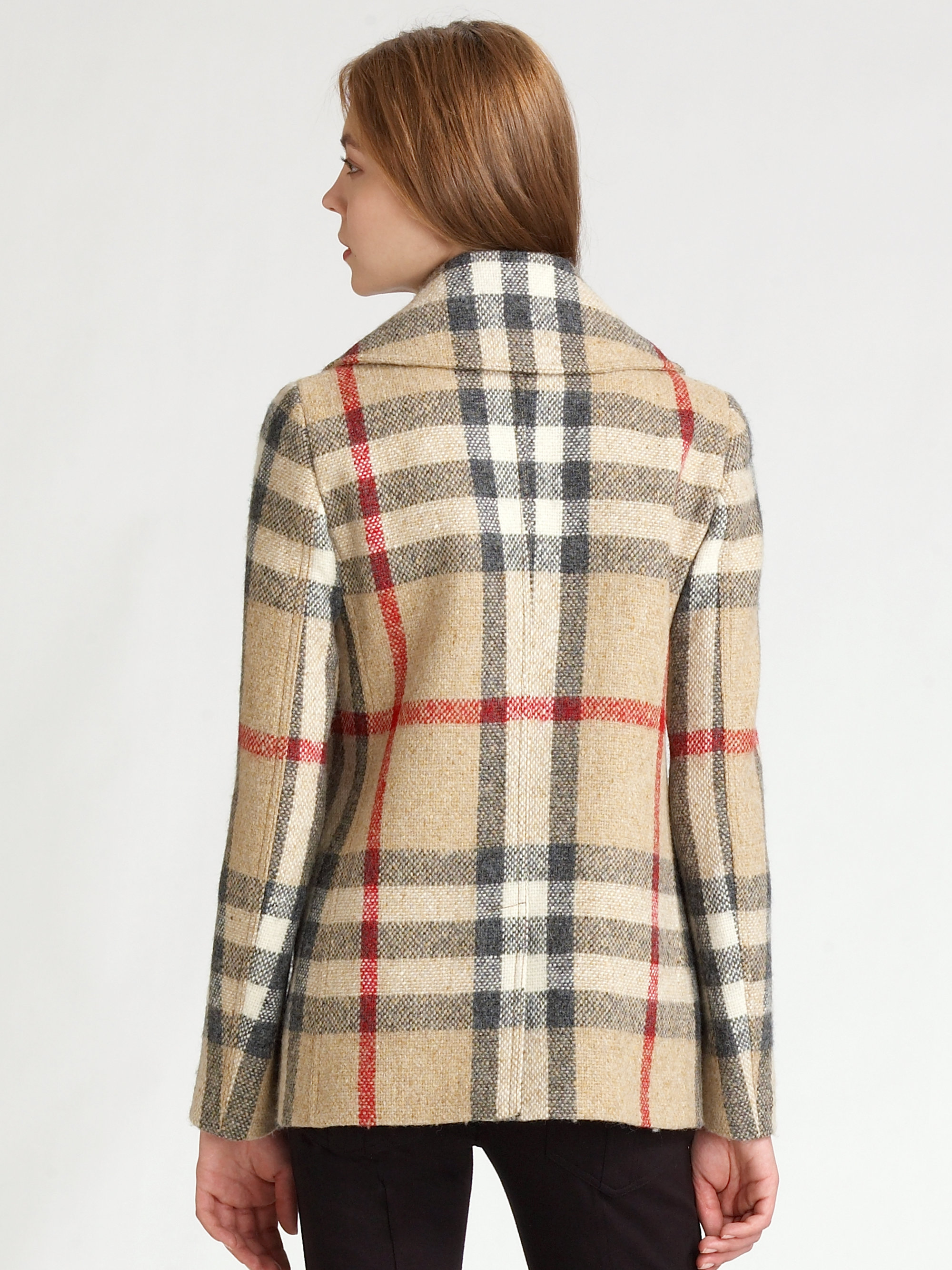 burberry check wool coat