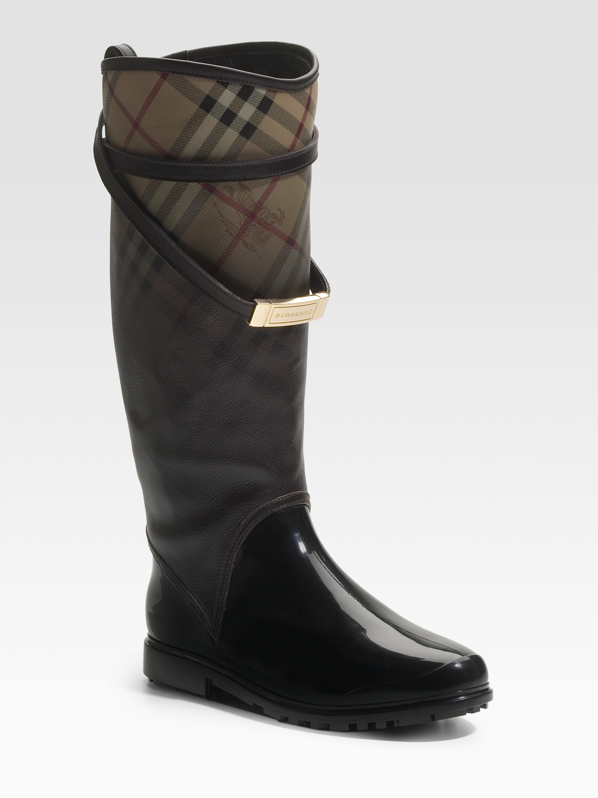 Burberry Wraparound Check Rain Boots in Dark Brown (Brown) - Lyst