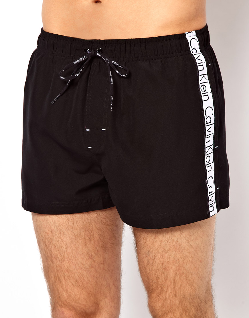 Calvin Klein Logo Tape Swim Shorts in Black for Men - Lyst
