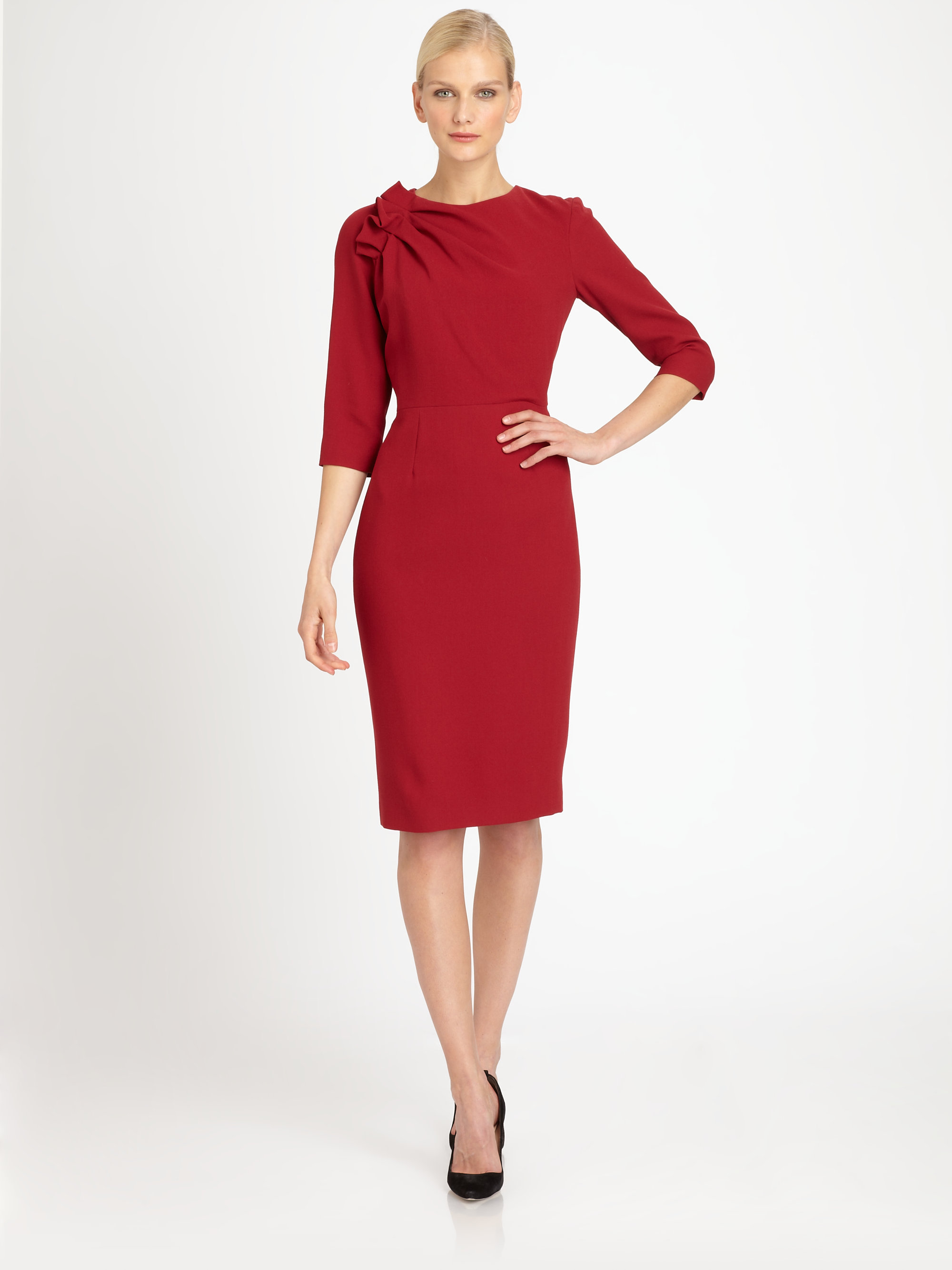 red crepe dress