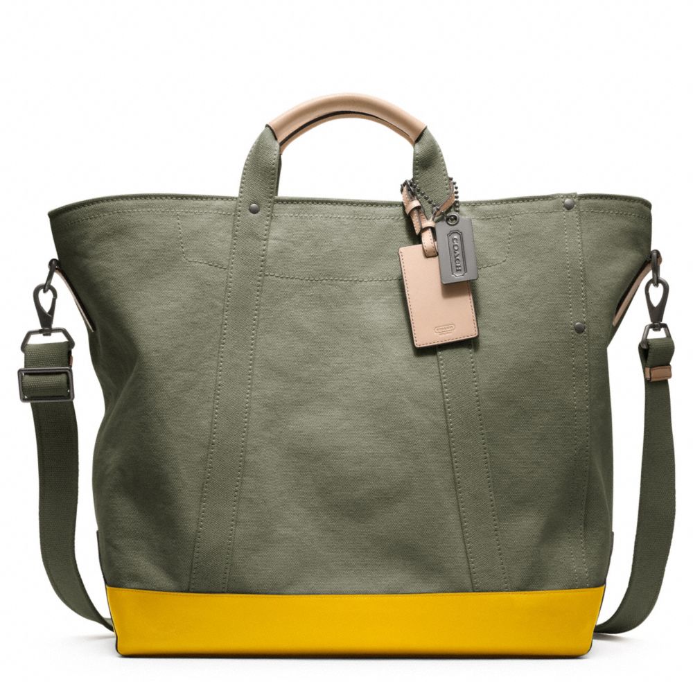 COACH Washed Canvas Beach Tote in Dark Olive (Green) - Lyst
