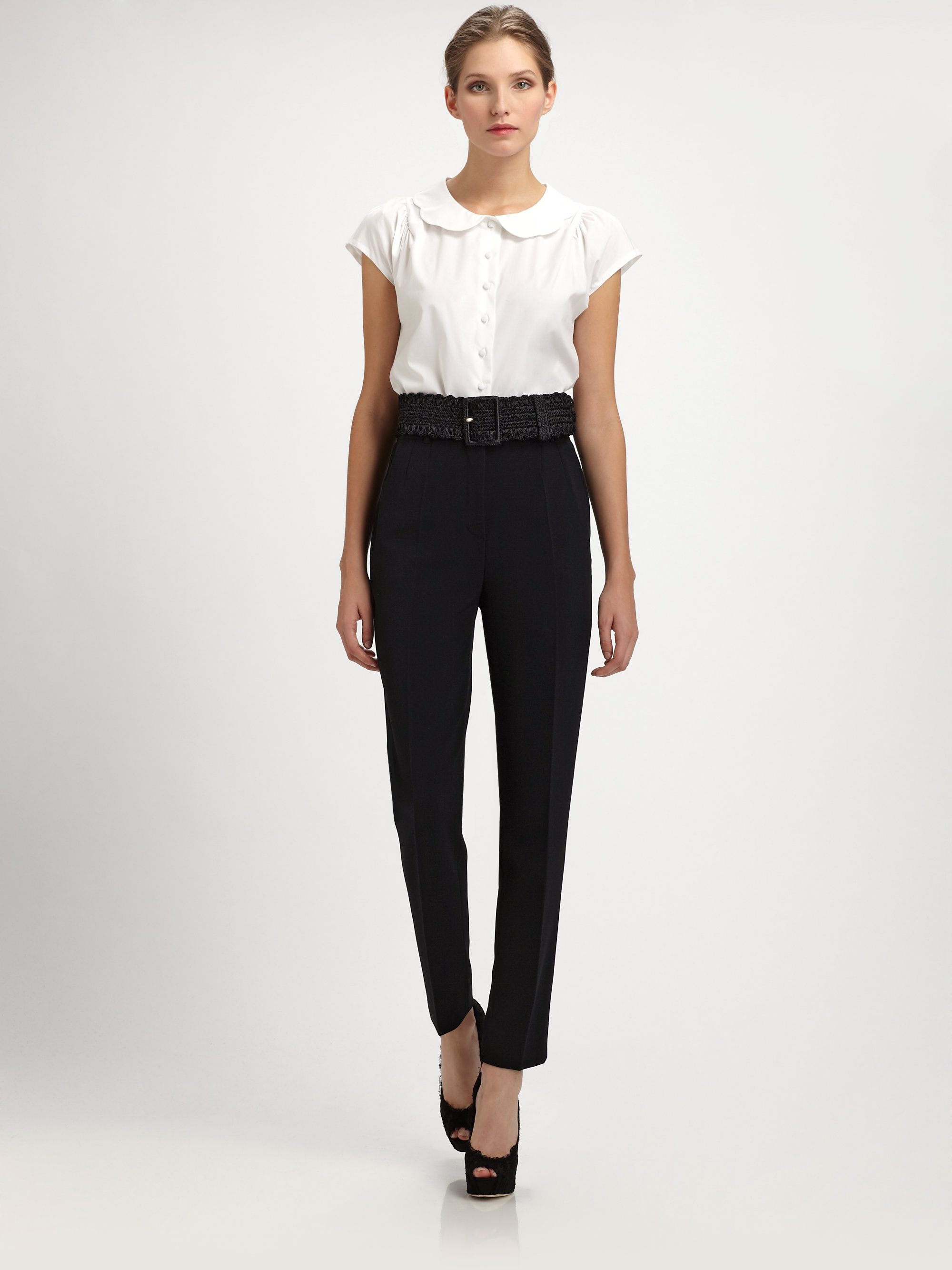 scalloped white blouse