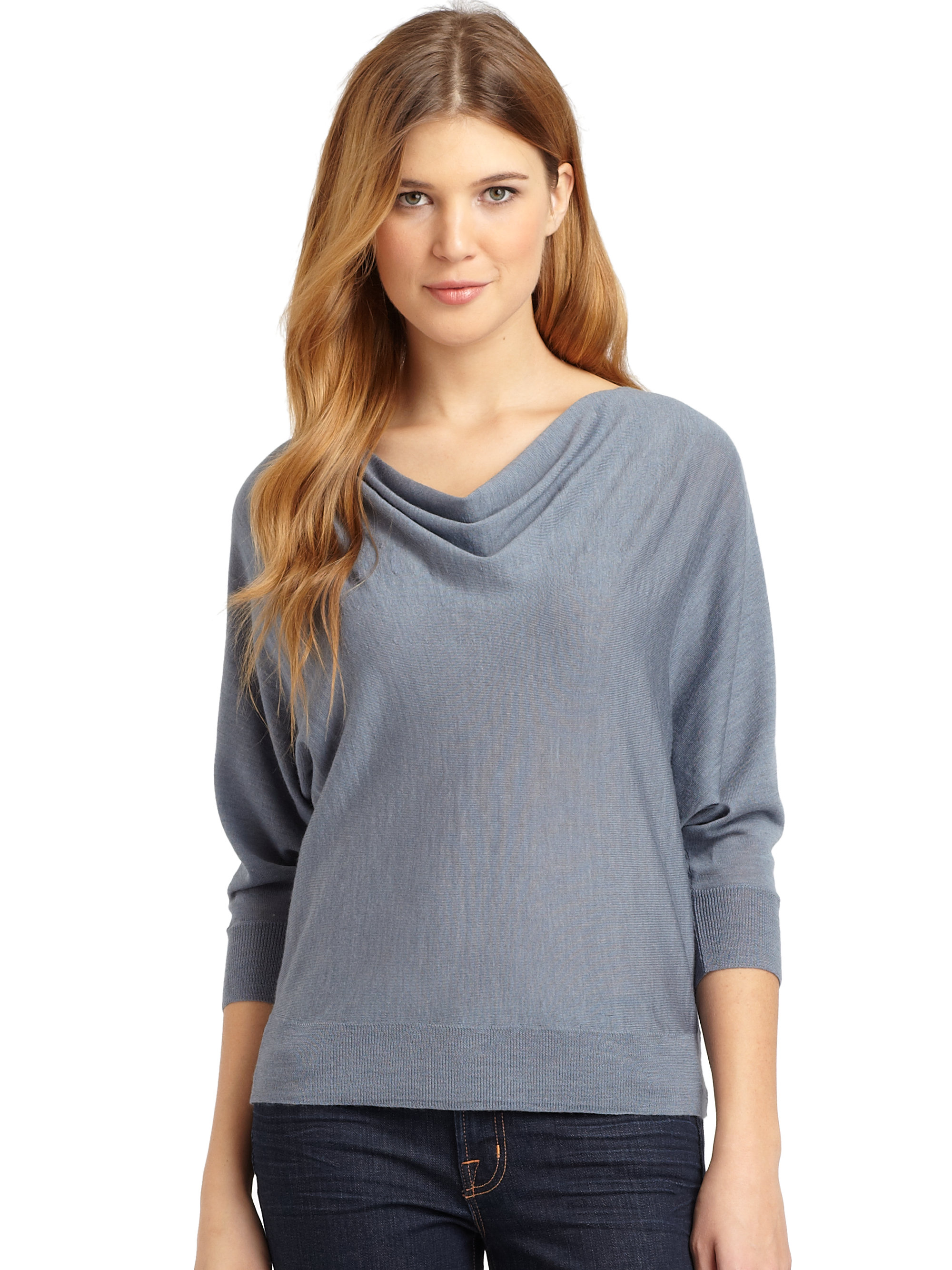 Lyst Eileen fisher Merino Wool Drape Neck Top in Gray