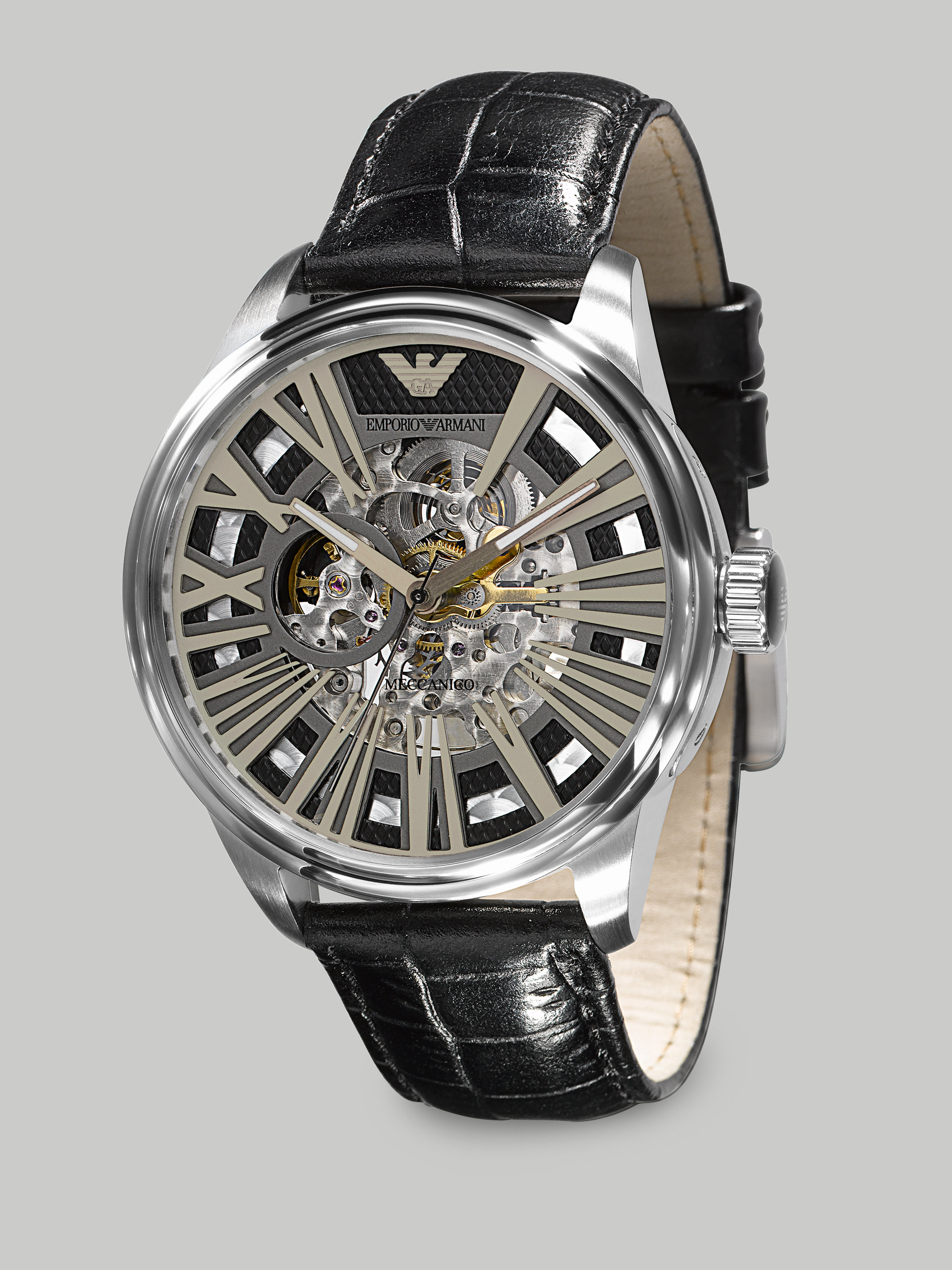 Emporio Armani Stainless Steel Skeleton Watch in Black for Men Lyst