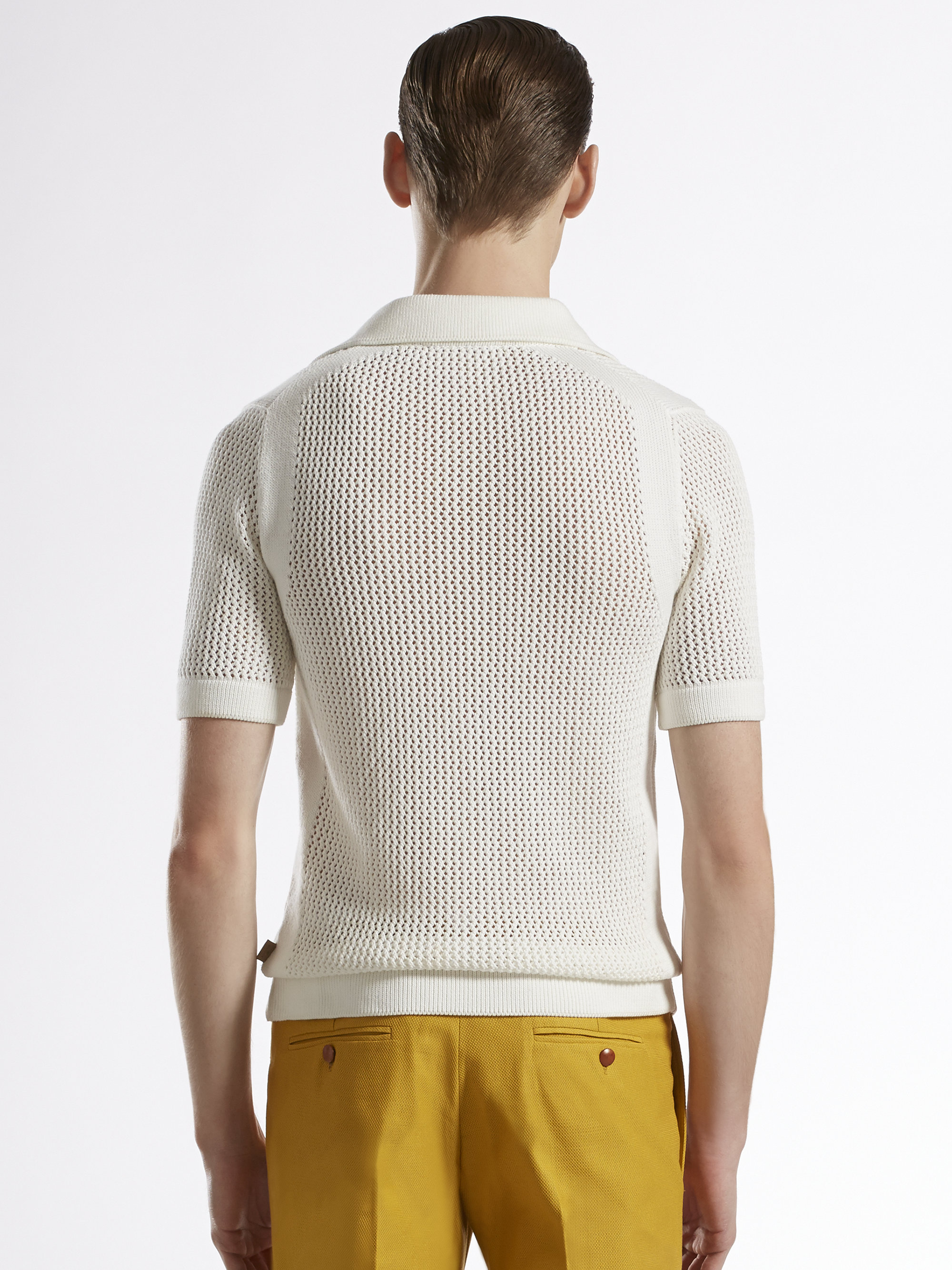 Gucci Cotton Mesh Knit Polo in White for Men - Lyst