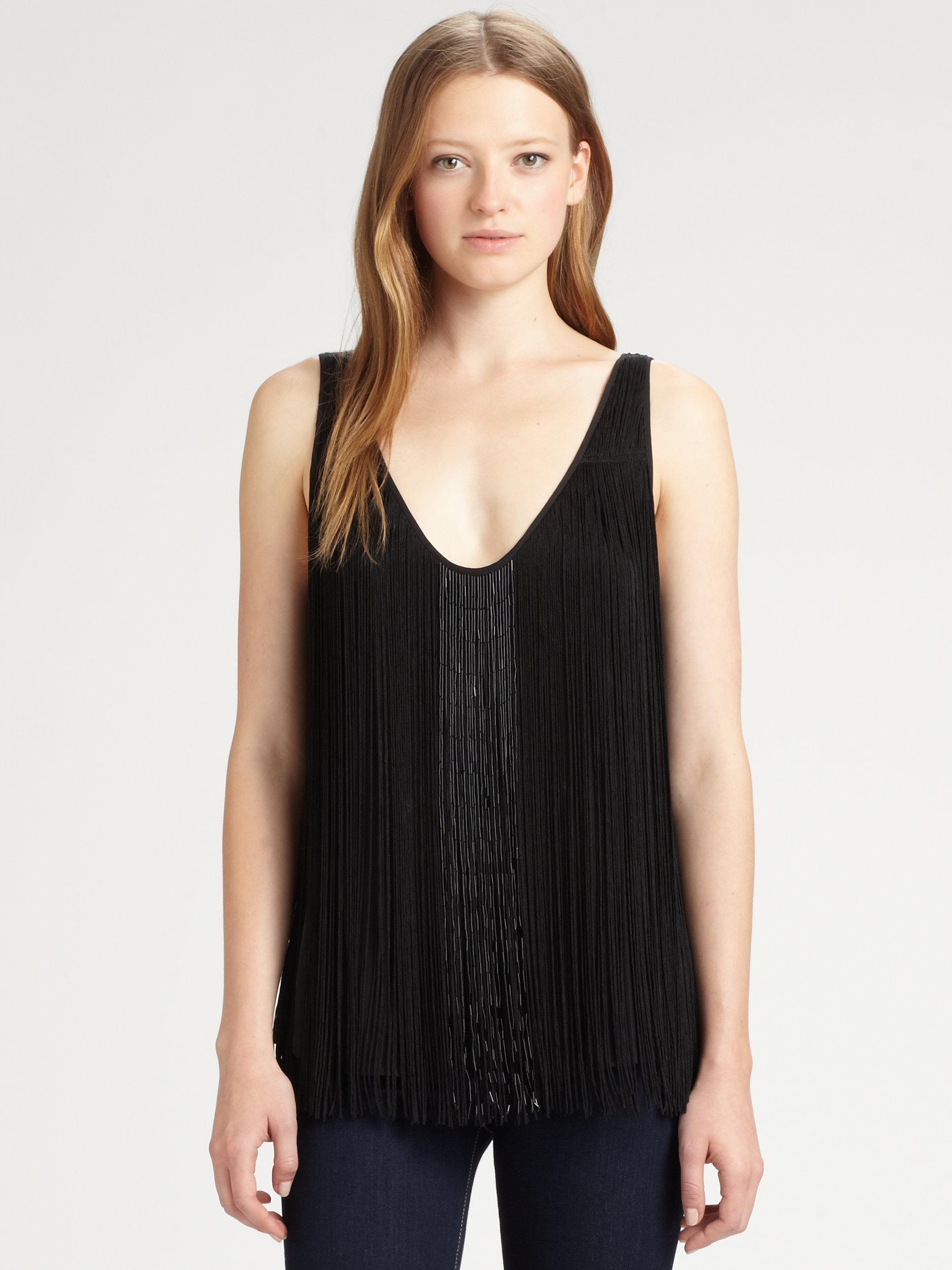 Haute Hippie Beaded Fringe Tank Top in Black Lyst