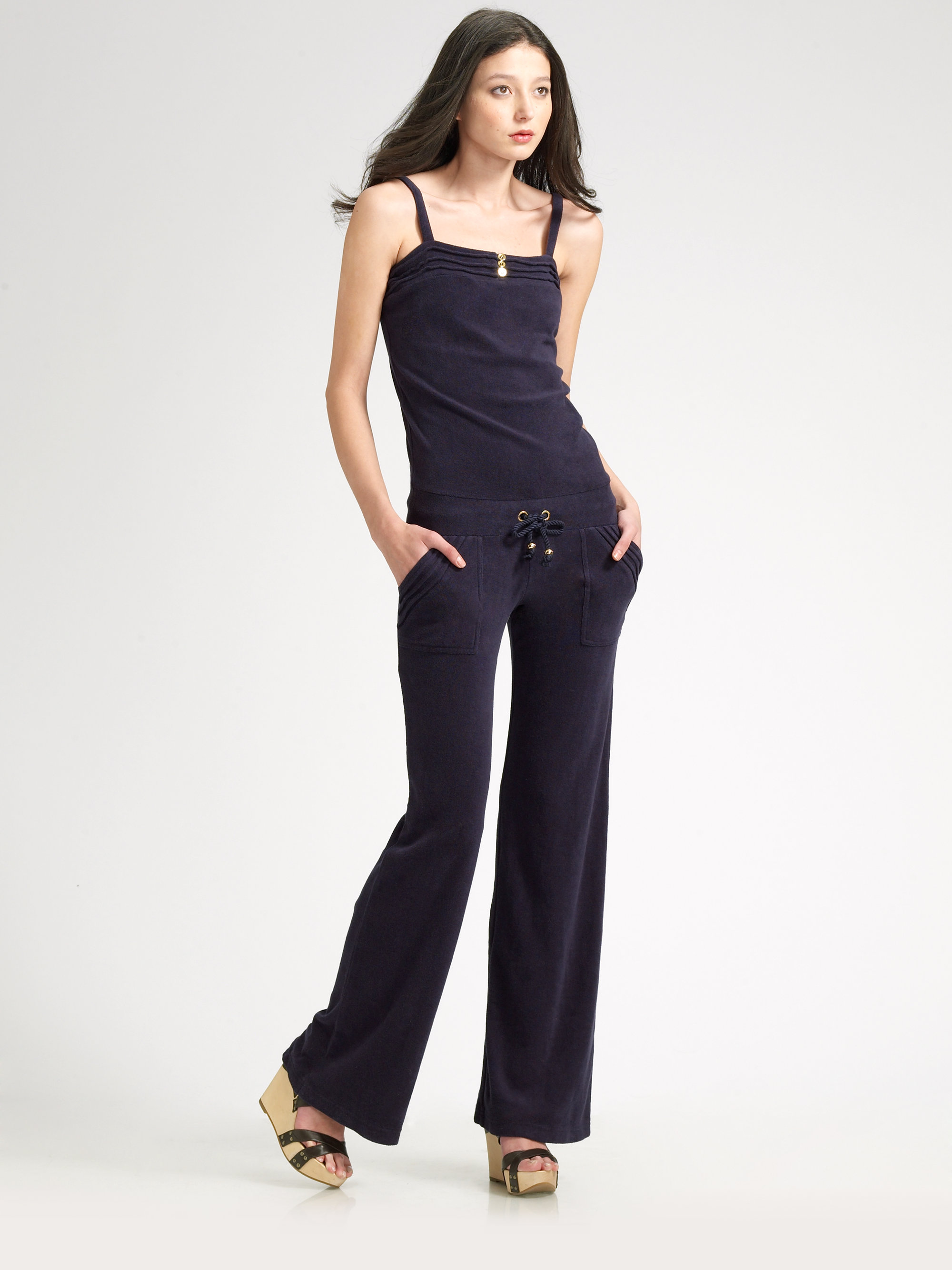 Juicy Couture Velour Jumpsuit in Blue | Lyst