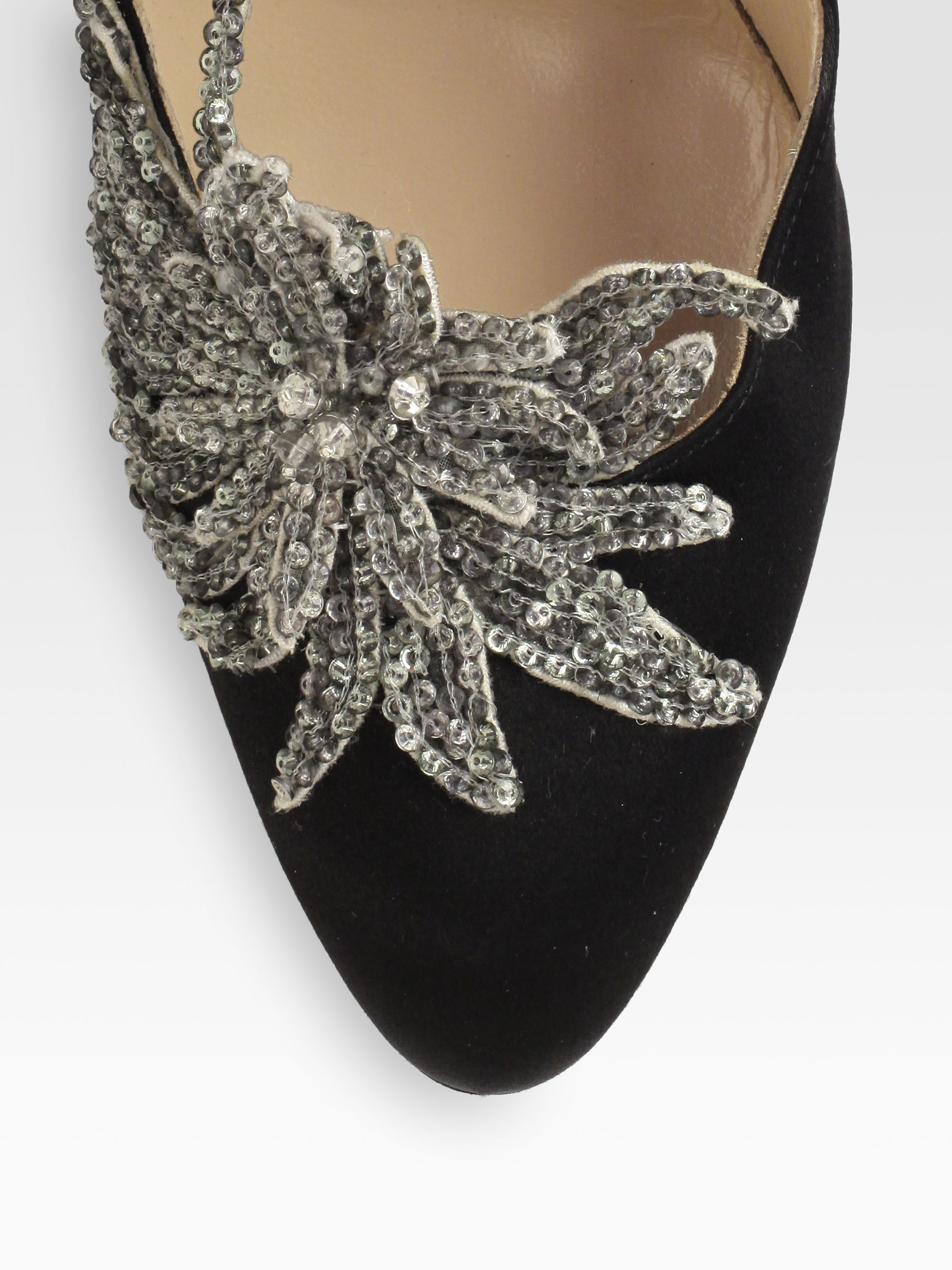 Manolo Blahnik Swan Embellished Satin Pumps In Black Lyst