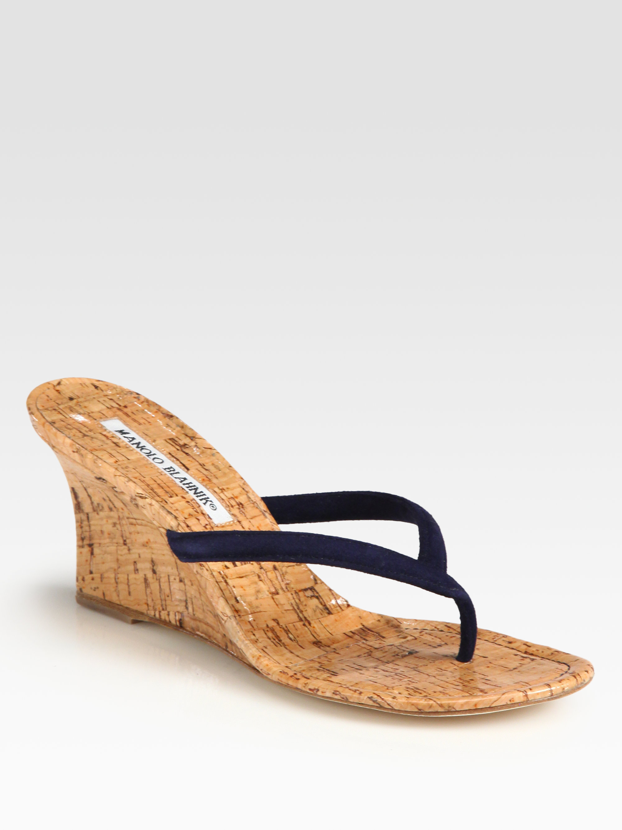 Manolo Blahnik Patwedfac Suede Cork Wedge Sandals in Navy (Blue) - Lyst