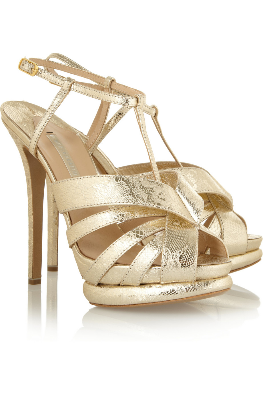 Nicholas Kirkwood Metallic Laceembossed Leather Sandals - Lyst