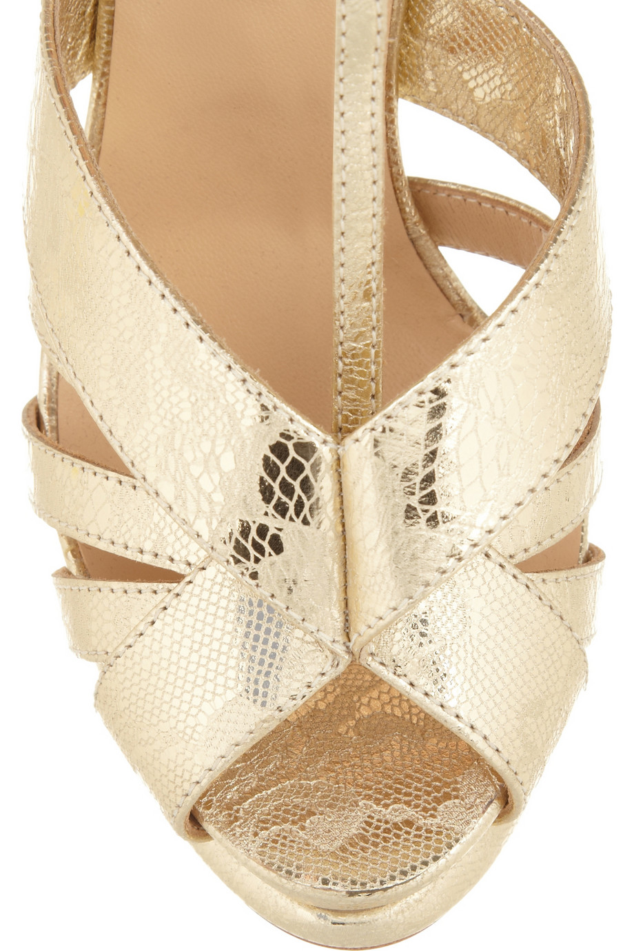 Nicholas Kirkwood Metallic Laceembossed Leather Sandals - Lyst