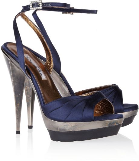 Oscar De La Renta Fabulosa Satin and Metal Platform Sandals in Blue | Lyst