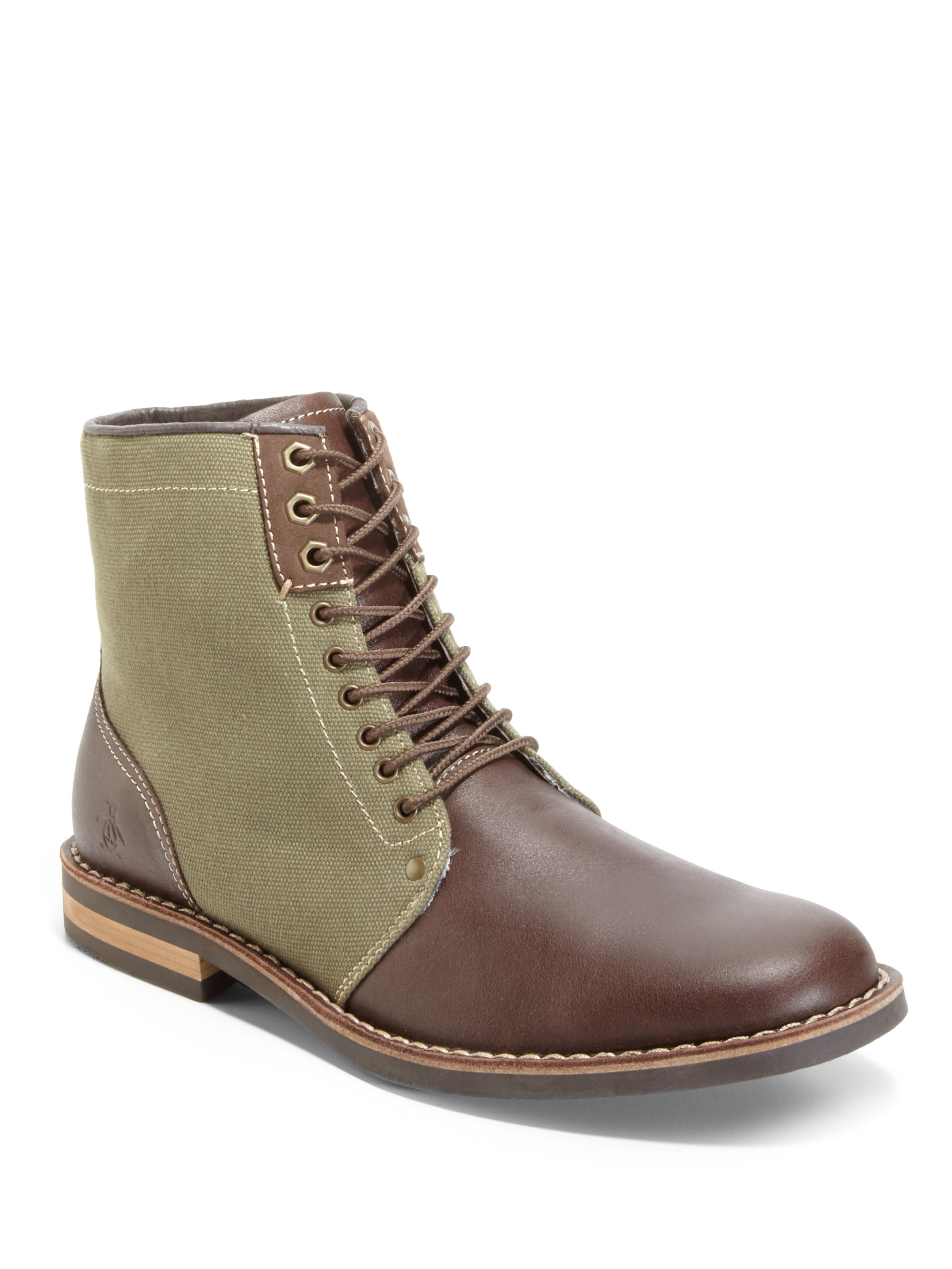 Original Penguin Jerry Jeff Leather Canvas Boots in Green for Men | Lyst