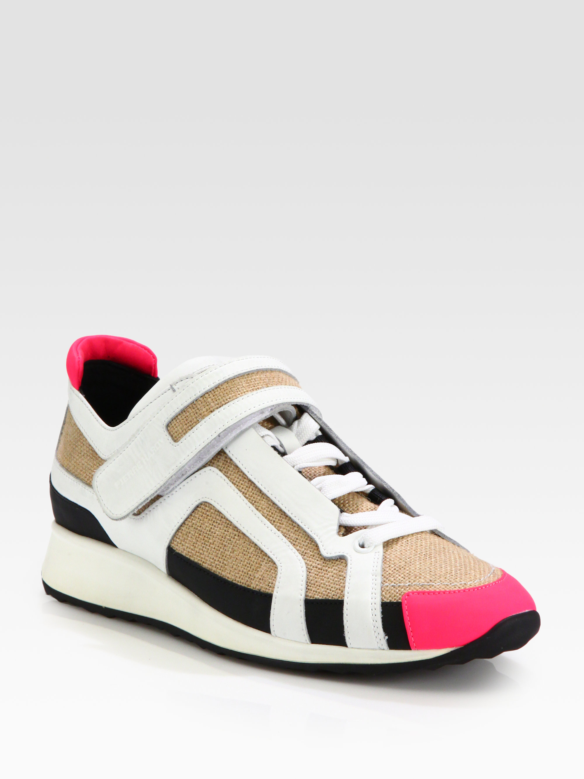 Pierre hardy Canvas Leather Trimmed Lace-Up Sneakers in Pink | Lyst