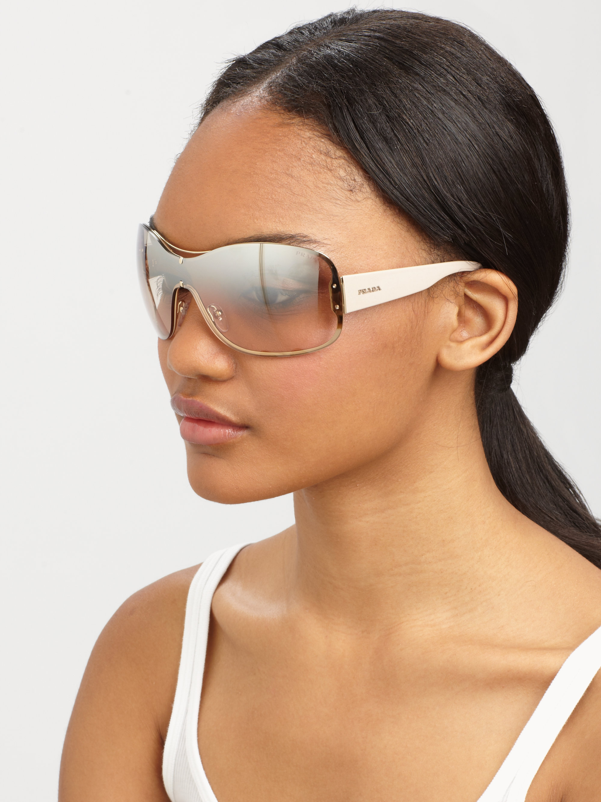 Prada Shield Sunglasses in Metallic | Lyst