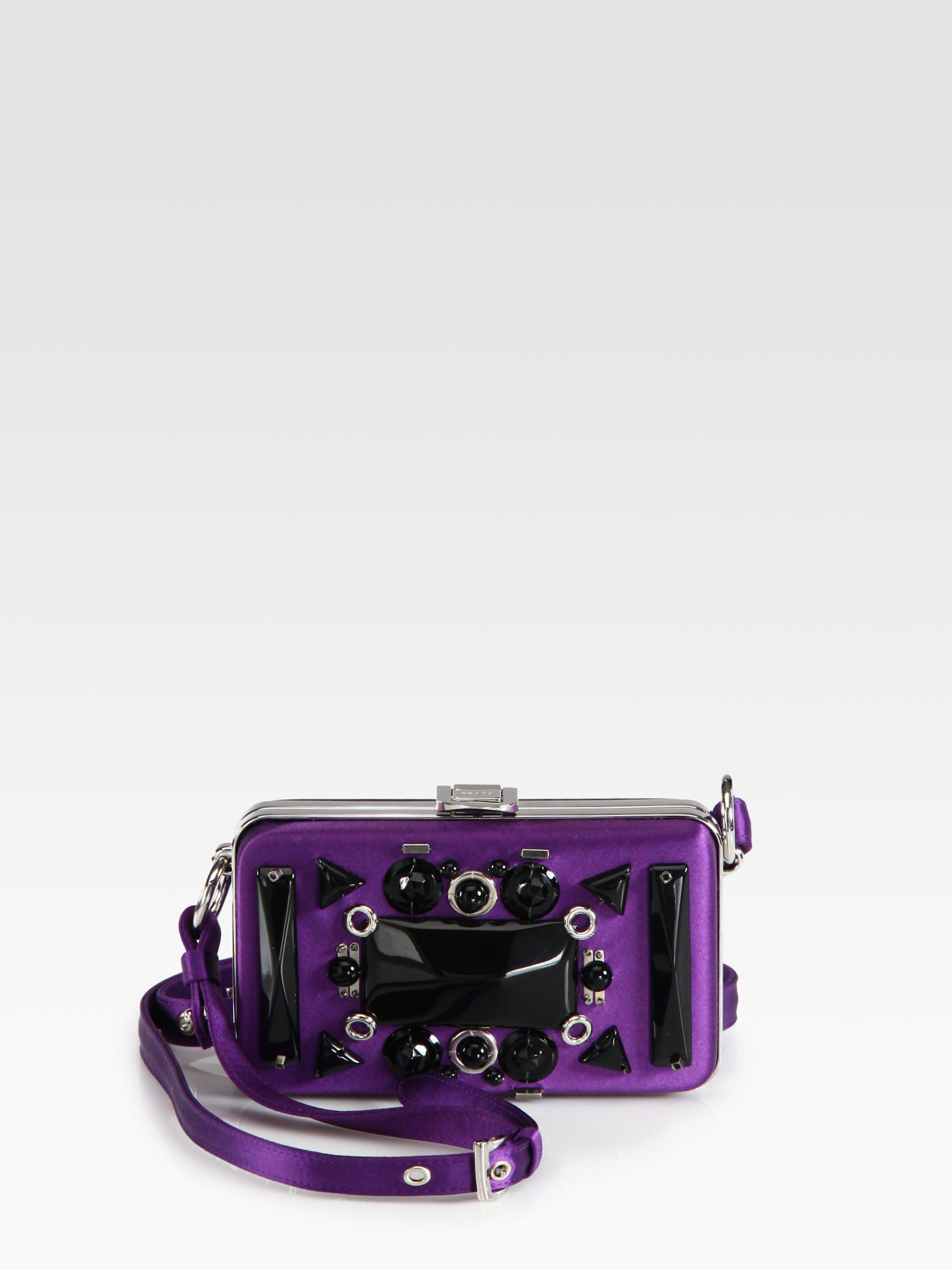 Prada Raso Ricamo Satin Box Clutch in Purple (violet) | Lyst  