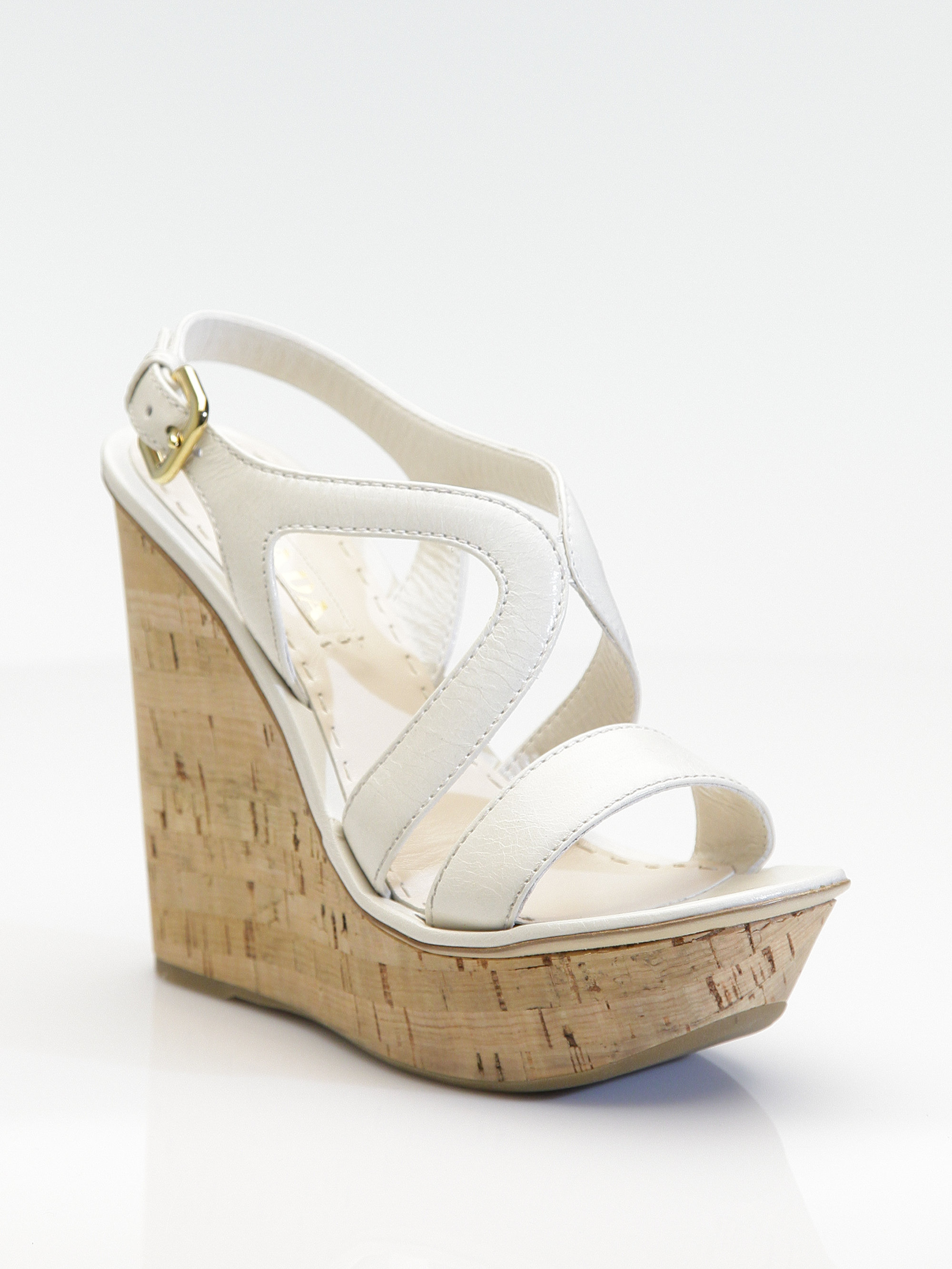 white cork wedge heels