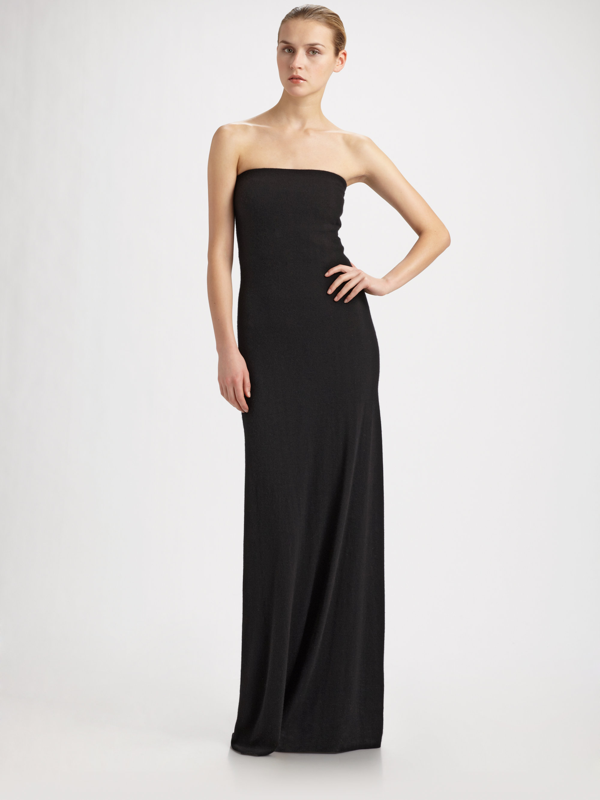 Ralph Lauren Collection Strapless Cashmere Gown in Black | Lyst