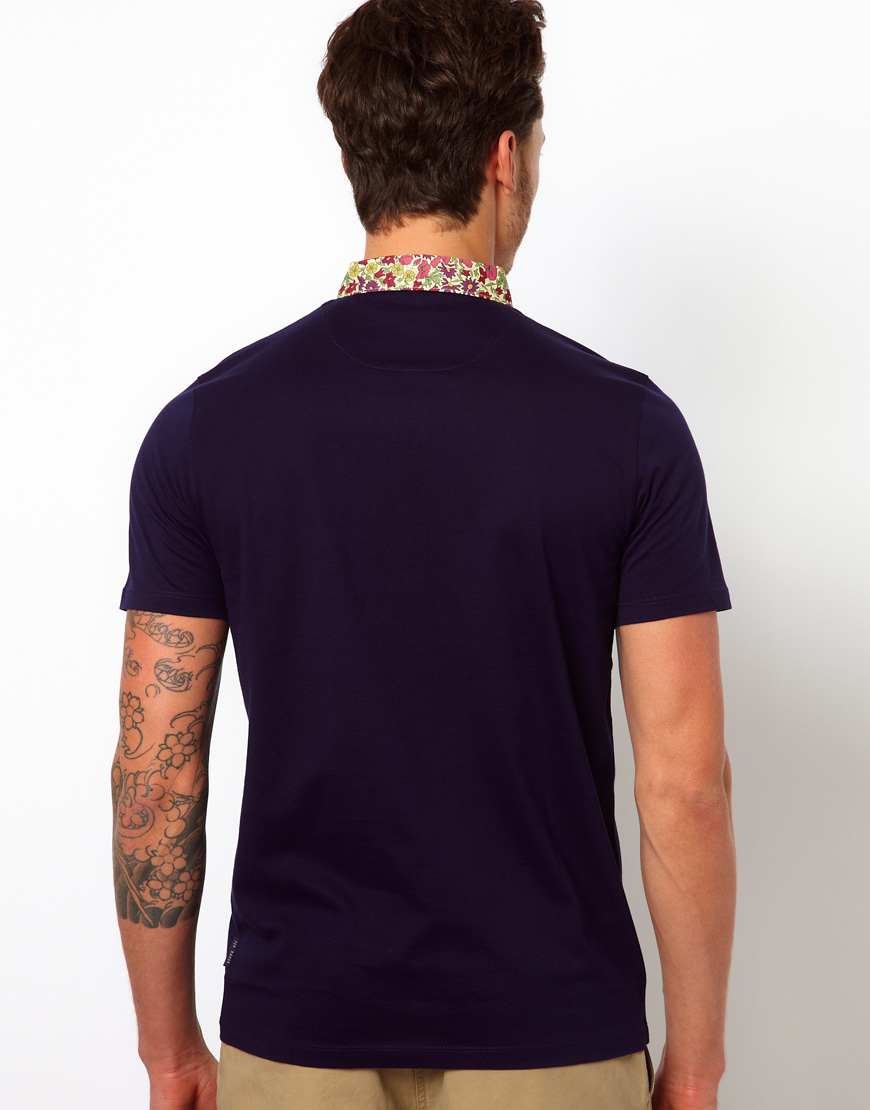Lyst Ted Baker Floral Polo Shirt in Blue for Men