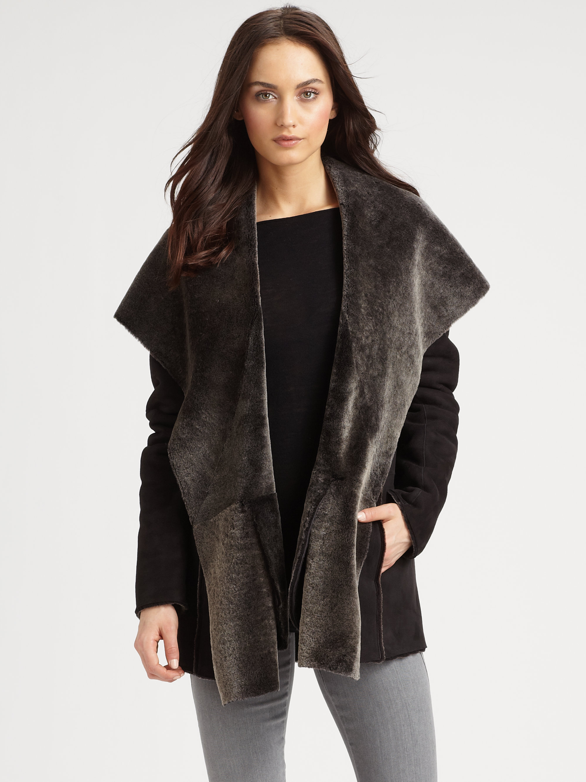 vince shearling hooded jacket