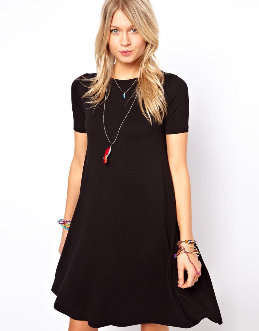 Asos collection Swing Dress with Short Sleeves in Black | Lyst