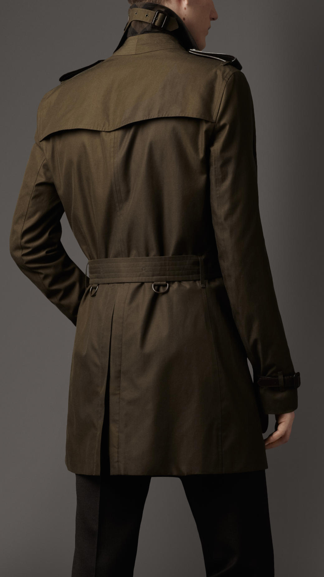 Burberry Midlength Leather Trim Gabardine Trench Coat in Dark Khaki Green (Natural) Men - Lyst