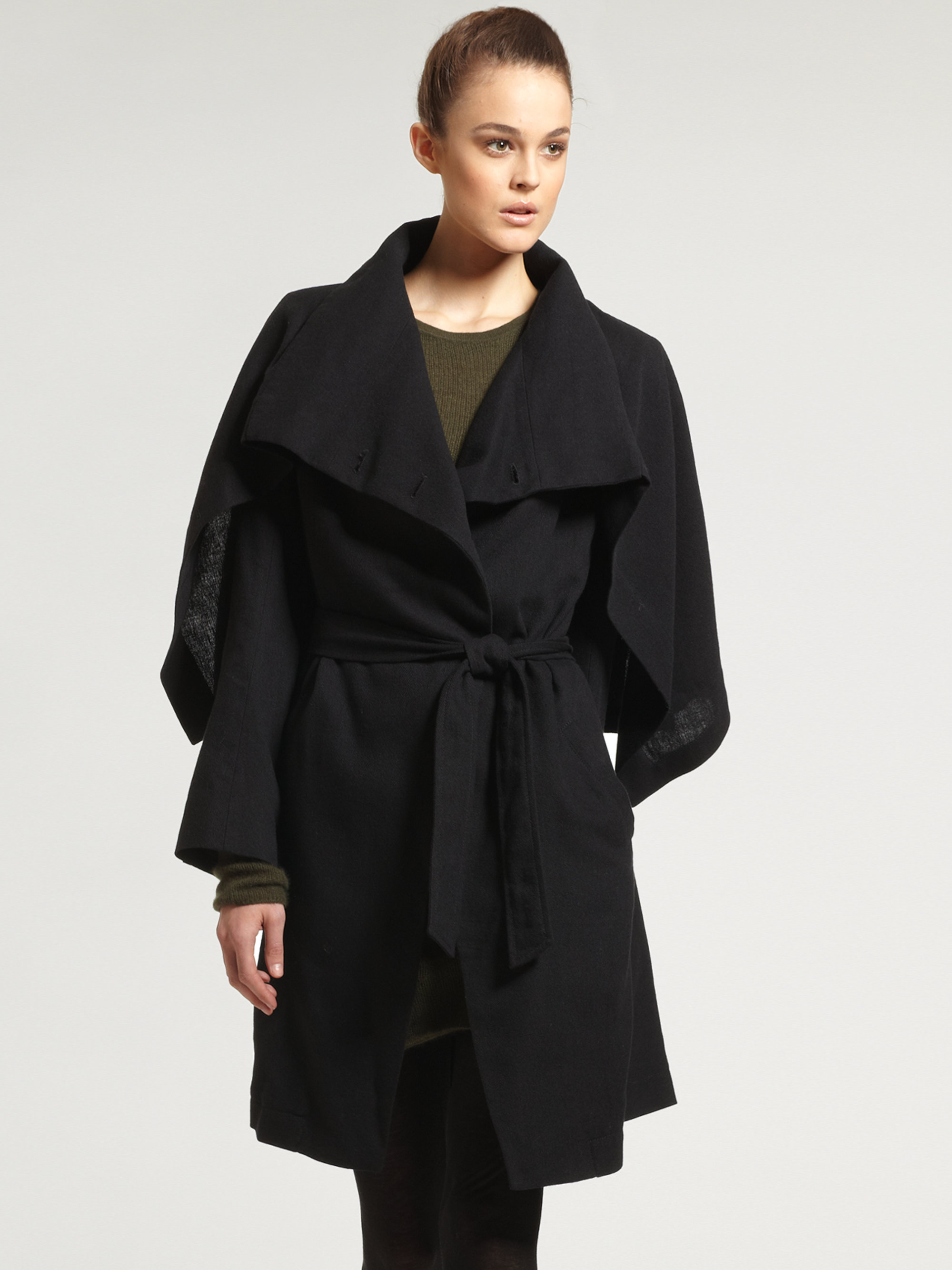 black wrap coat with hood