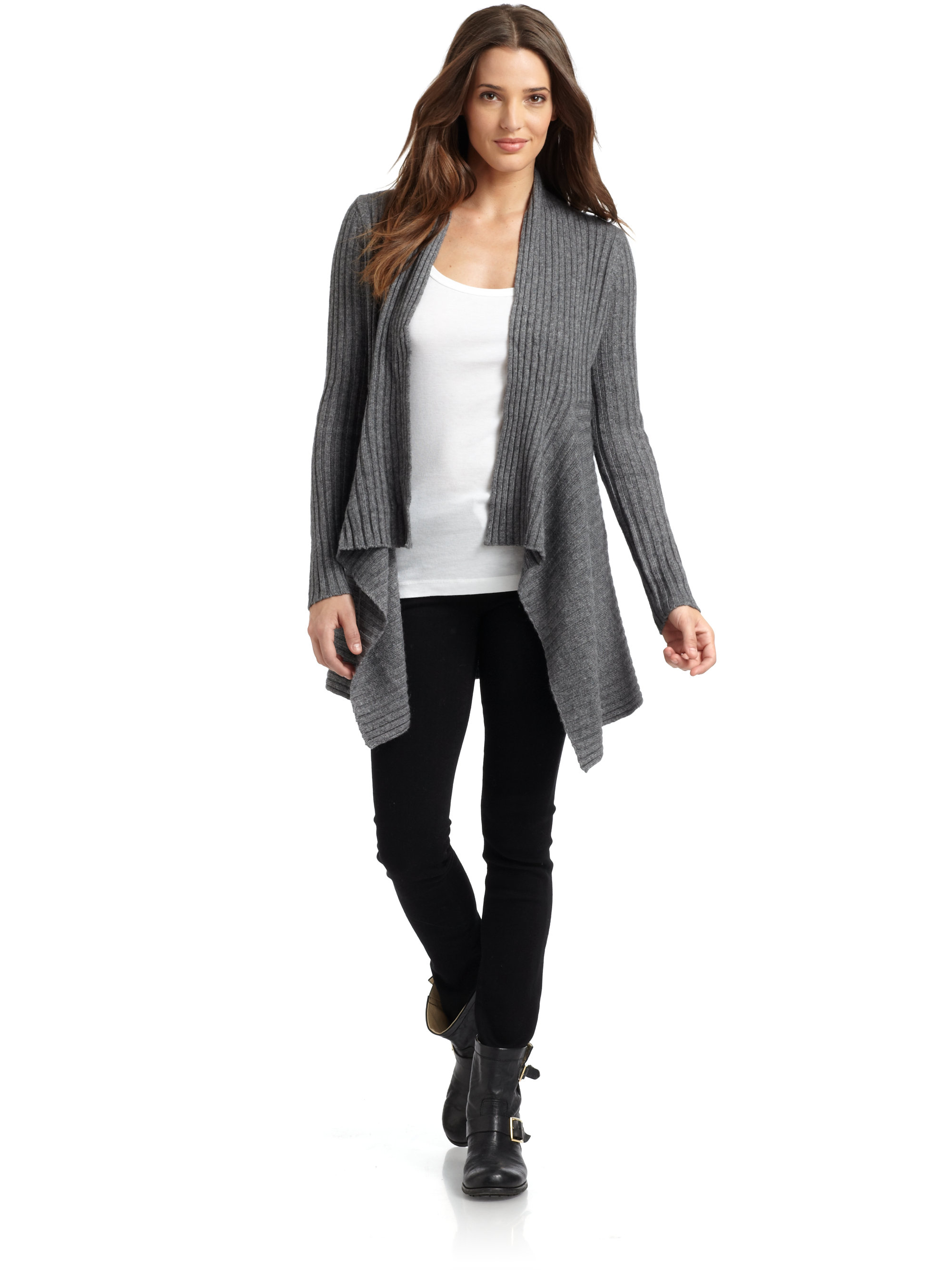Autumn Cashmere Cashmere Tie Front Rib Cardigan in Gray - Lyst
