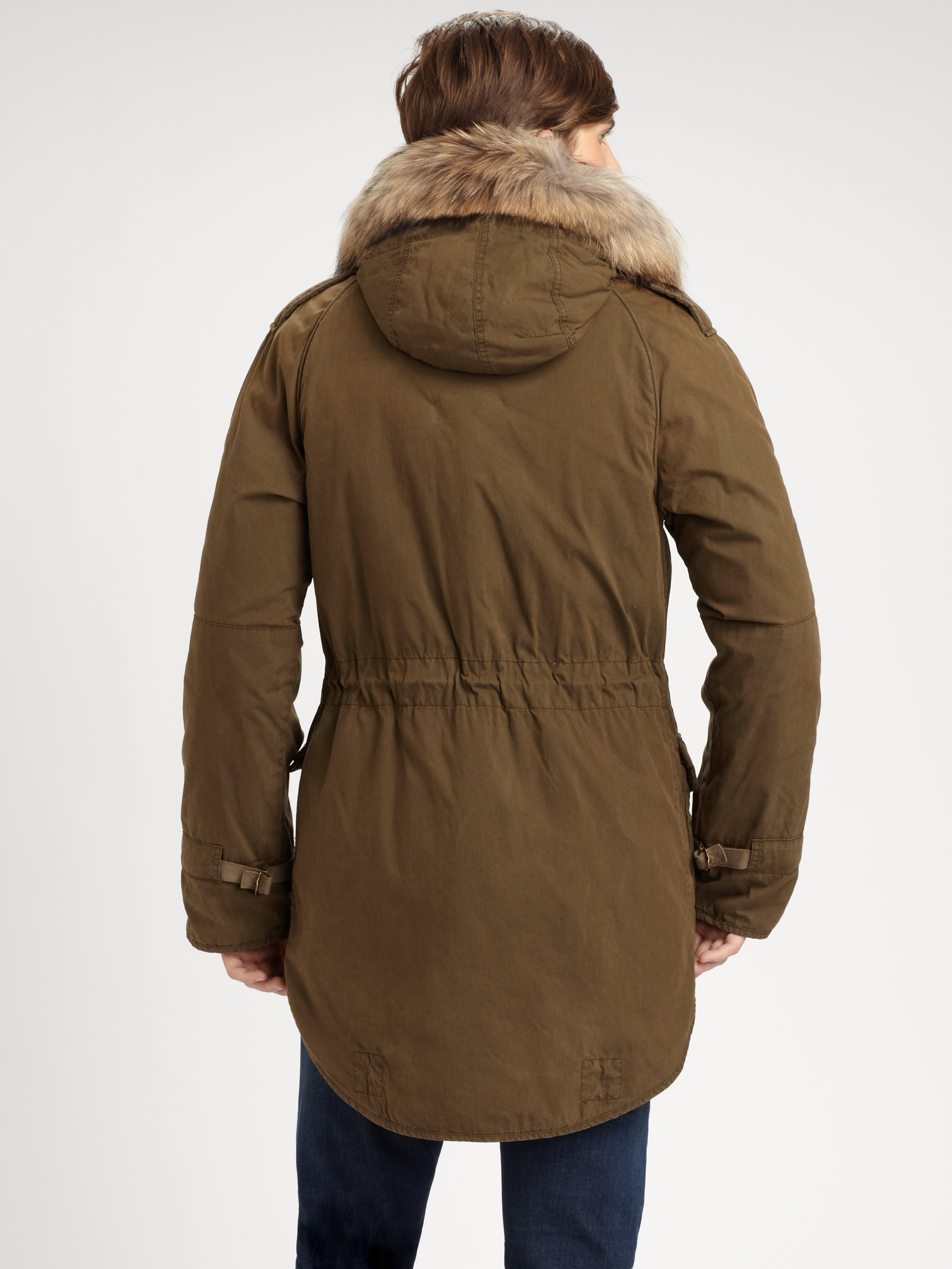 Lyst Burberry brit Fur Hood Cotton Parka in Green for Men