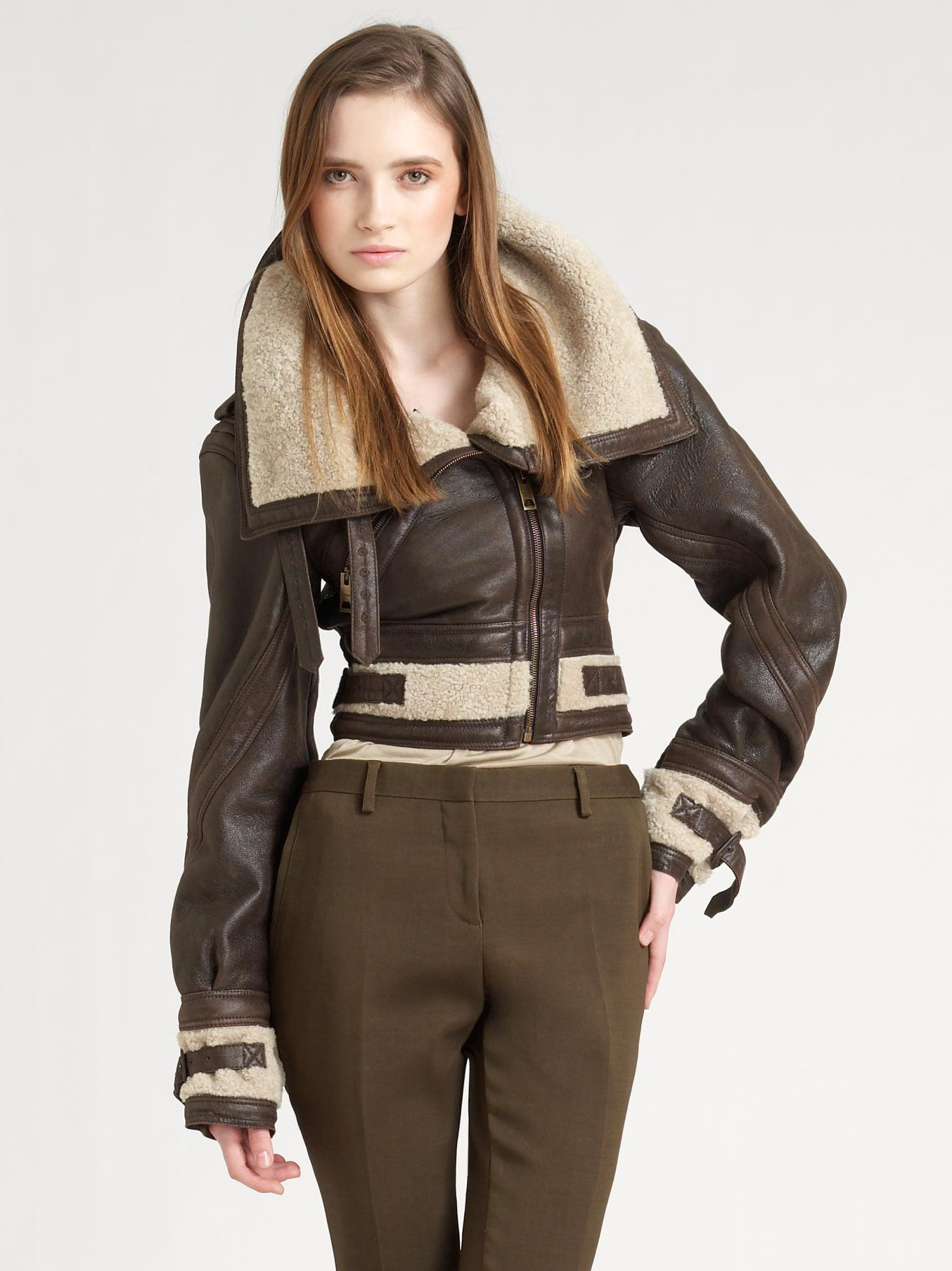 Burberry Prorsum Shearling Aviator Jacket in Brown - Lyst