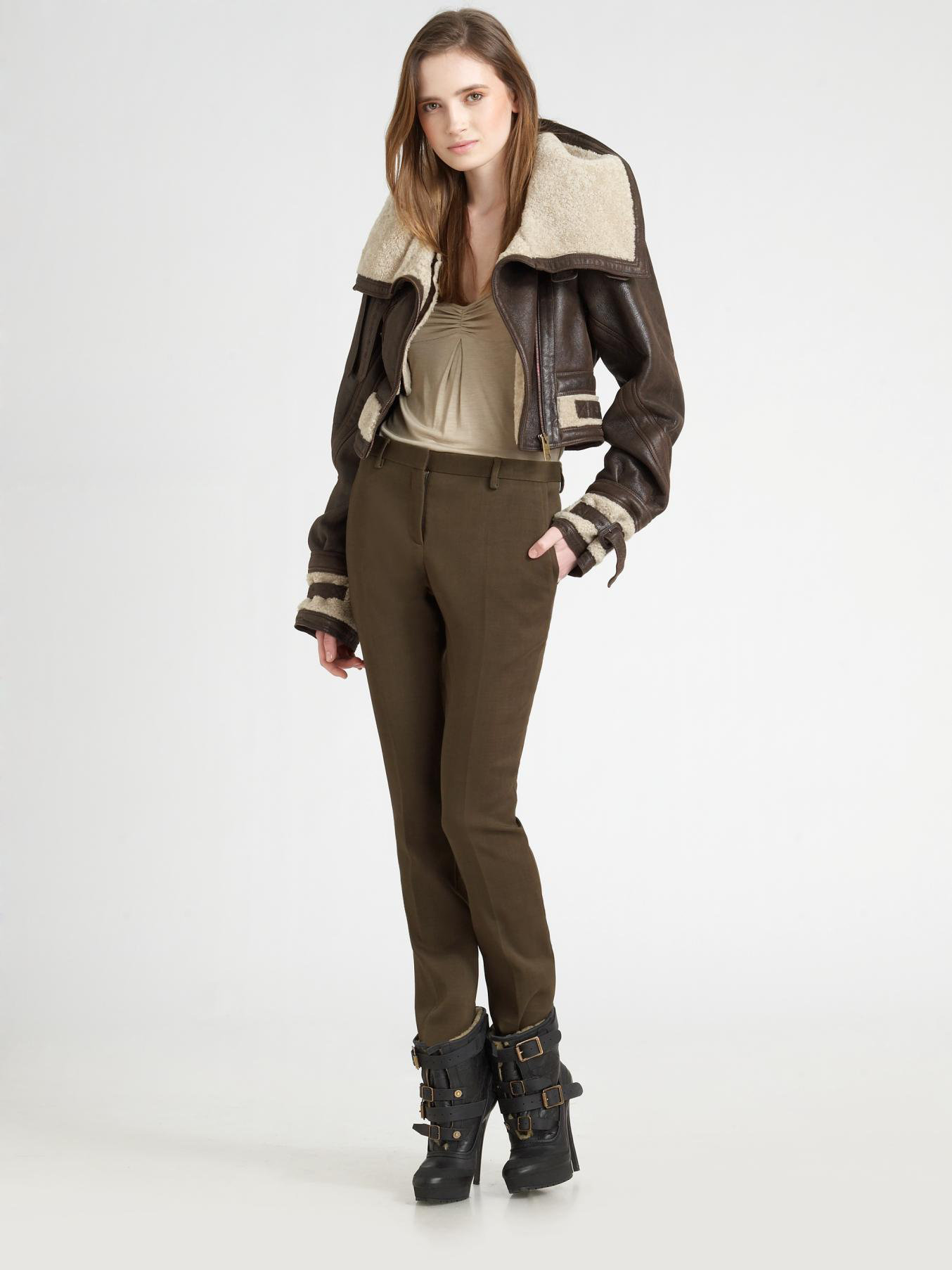 Burberry Prorsum Shearling Aviator Jacket in Brown - Lyst