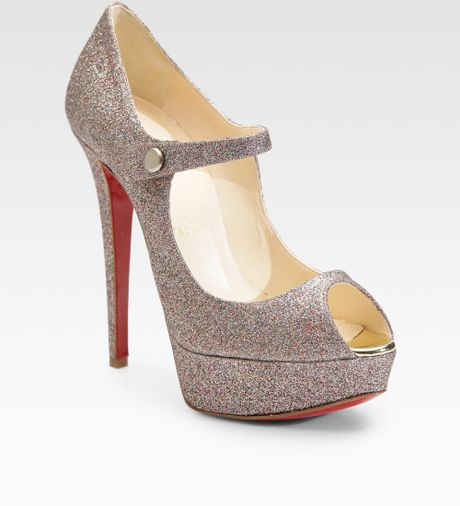 Christian Louboutin Glitter-covered Leather Peep-toe Pumps in ...