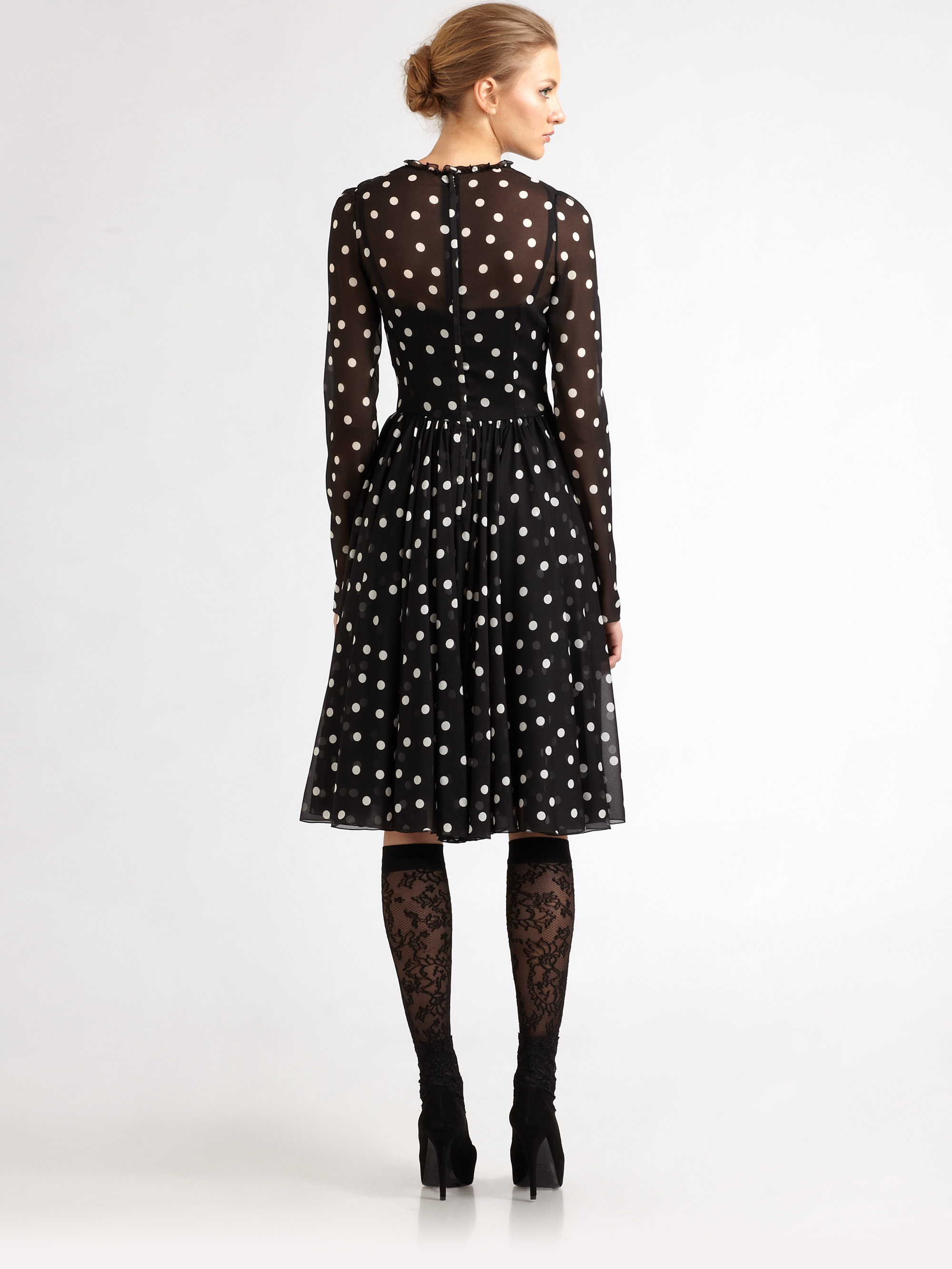 Dolce & Gabbana Silk Polka Dot Dress in Black | Lyst