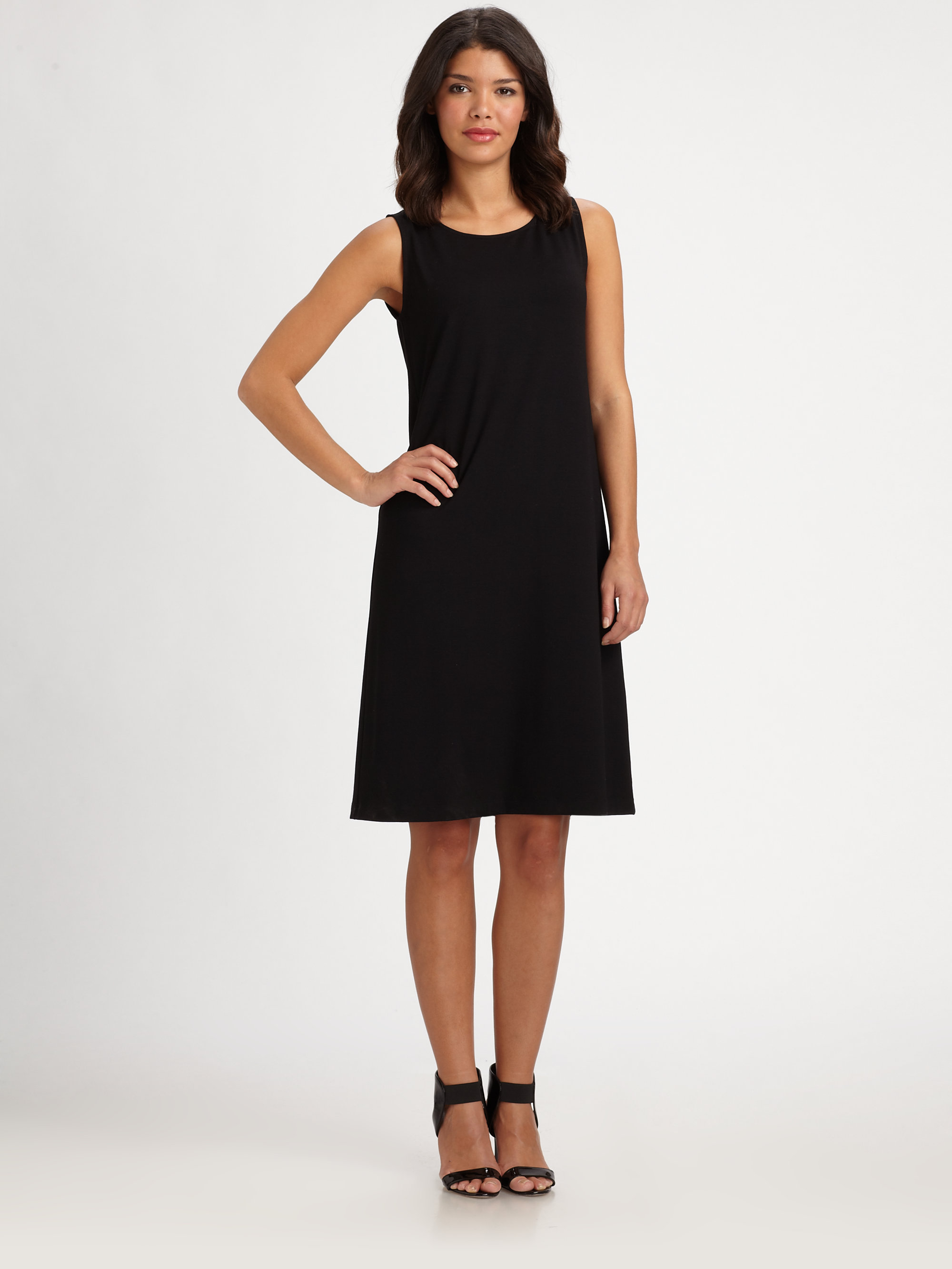 Eileen Fisher Sleeveless Jersey Shift Dress in Black | Lyst