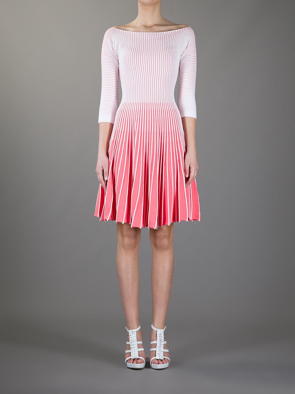 Emporio Armani Striped Pleated Dress in White (Pink) - Lyst
