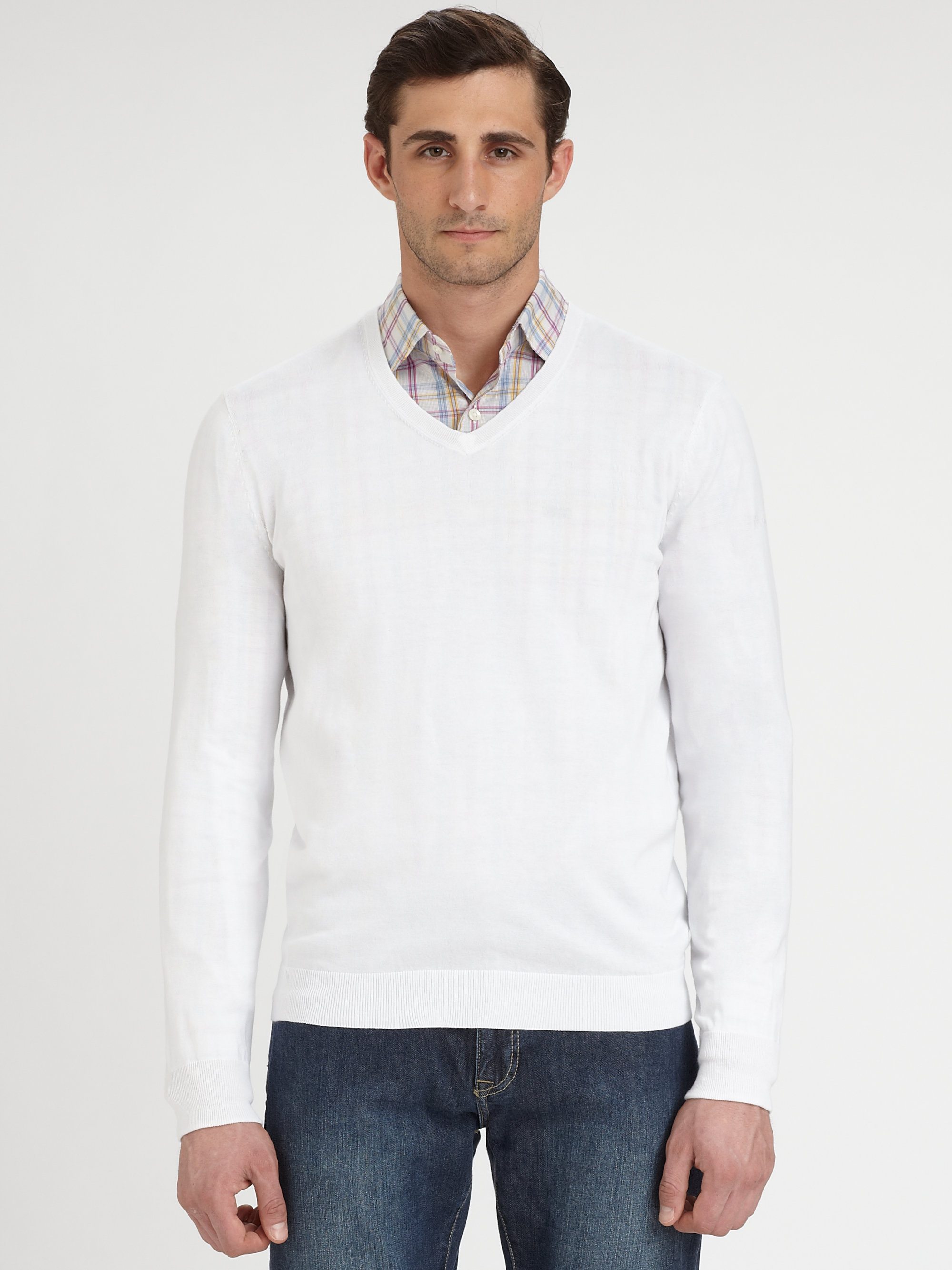 Façonnable Vneck Sweater in White for Men | Lyst
