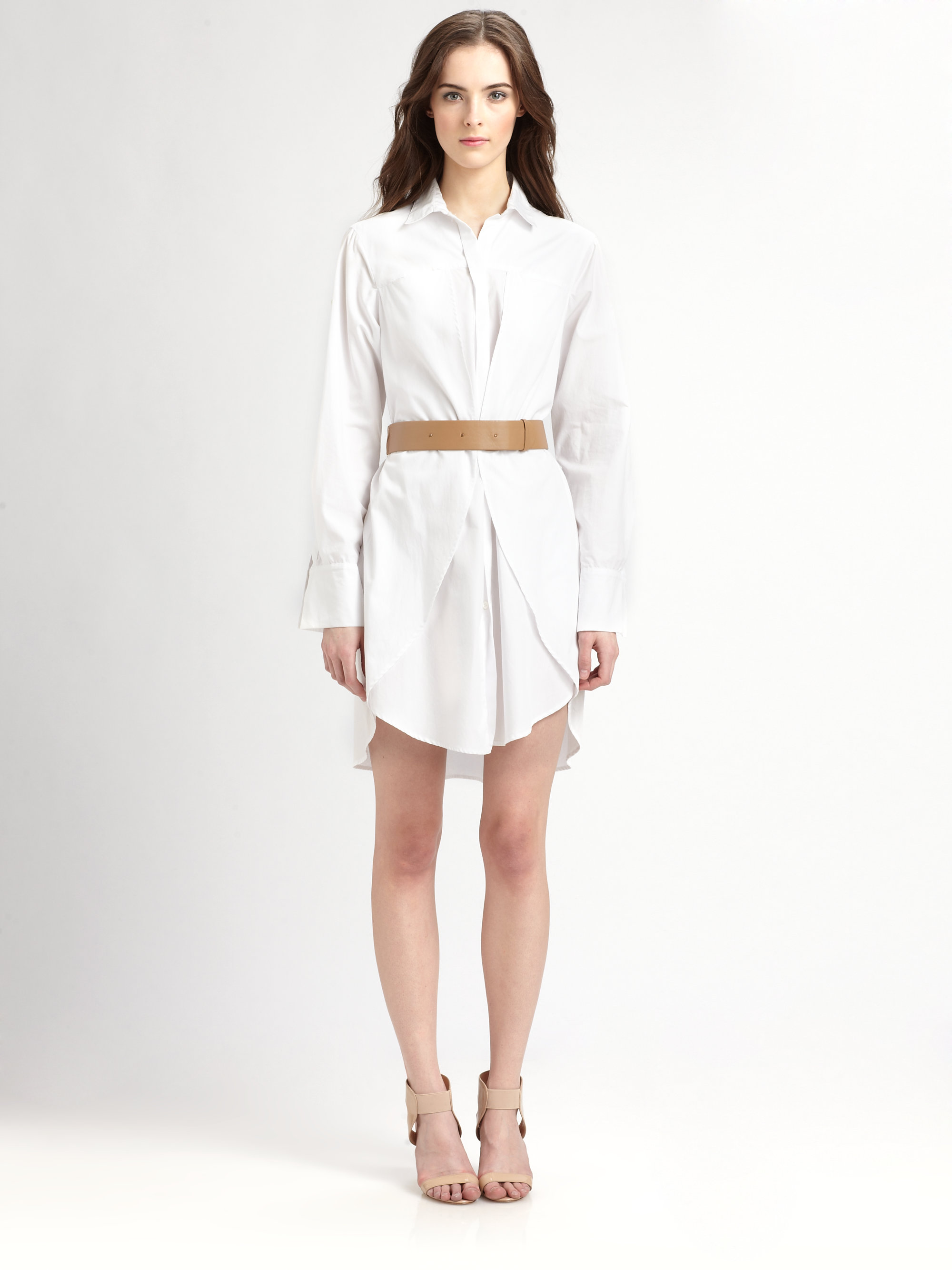Lyst Halston Cotton Belted Shirtdress In White Gallery