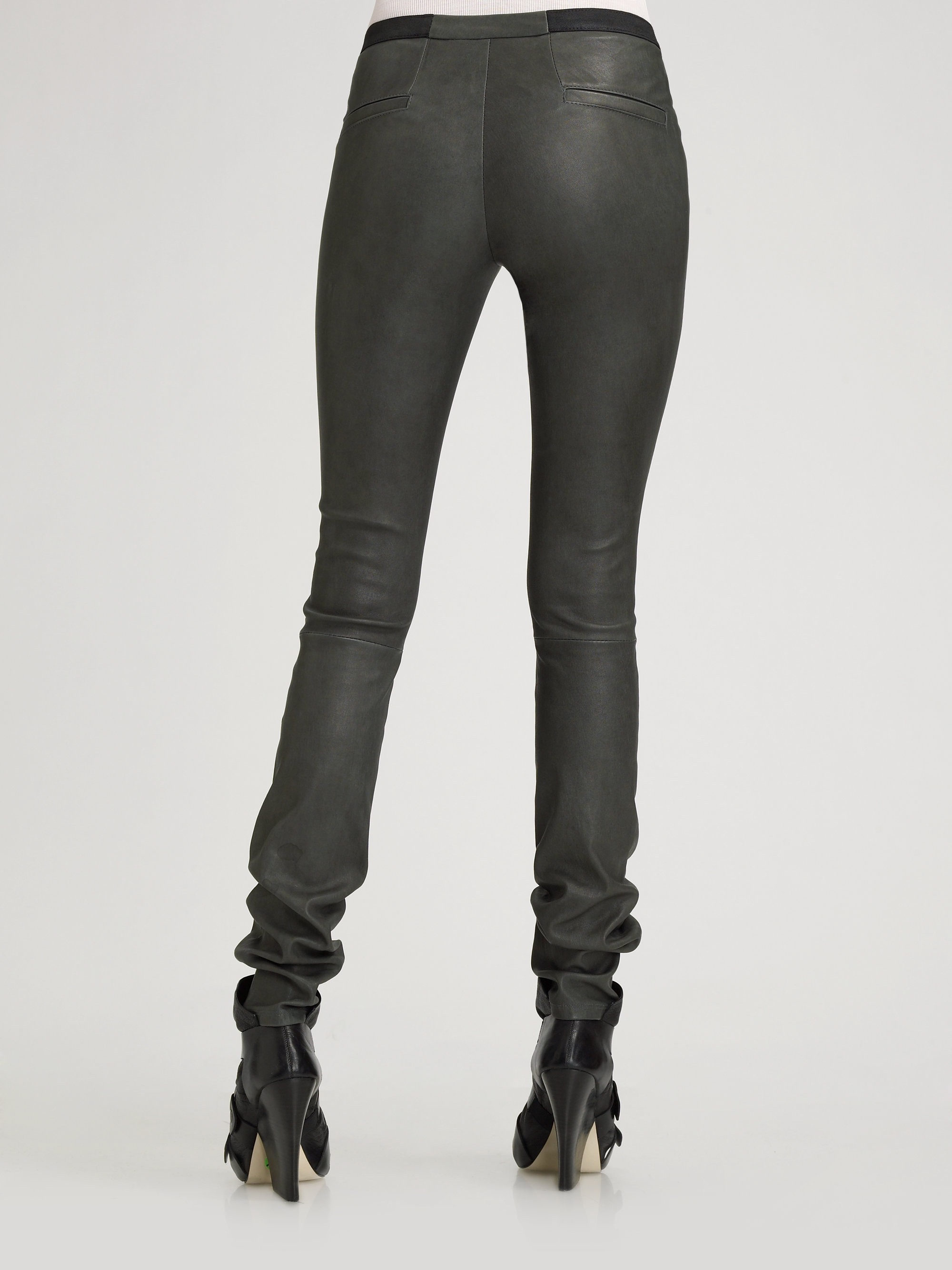 Helmut Lang Stretch Leather Leggings in Grey (Gray) - Lyst