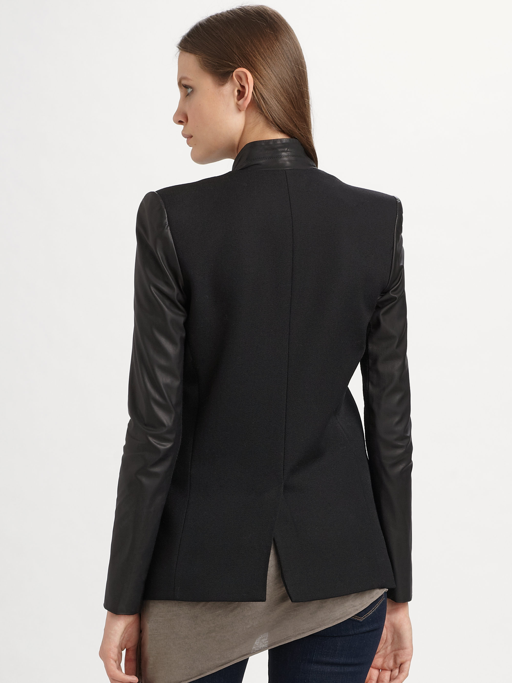 Helmut Lang Crux Leather-sleeved Wool Blazer in Black | Lyst