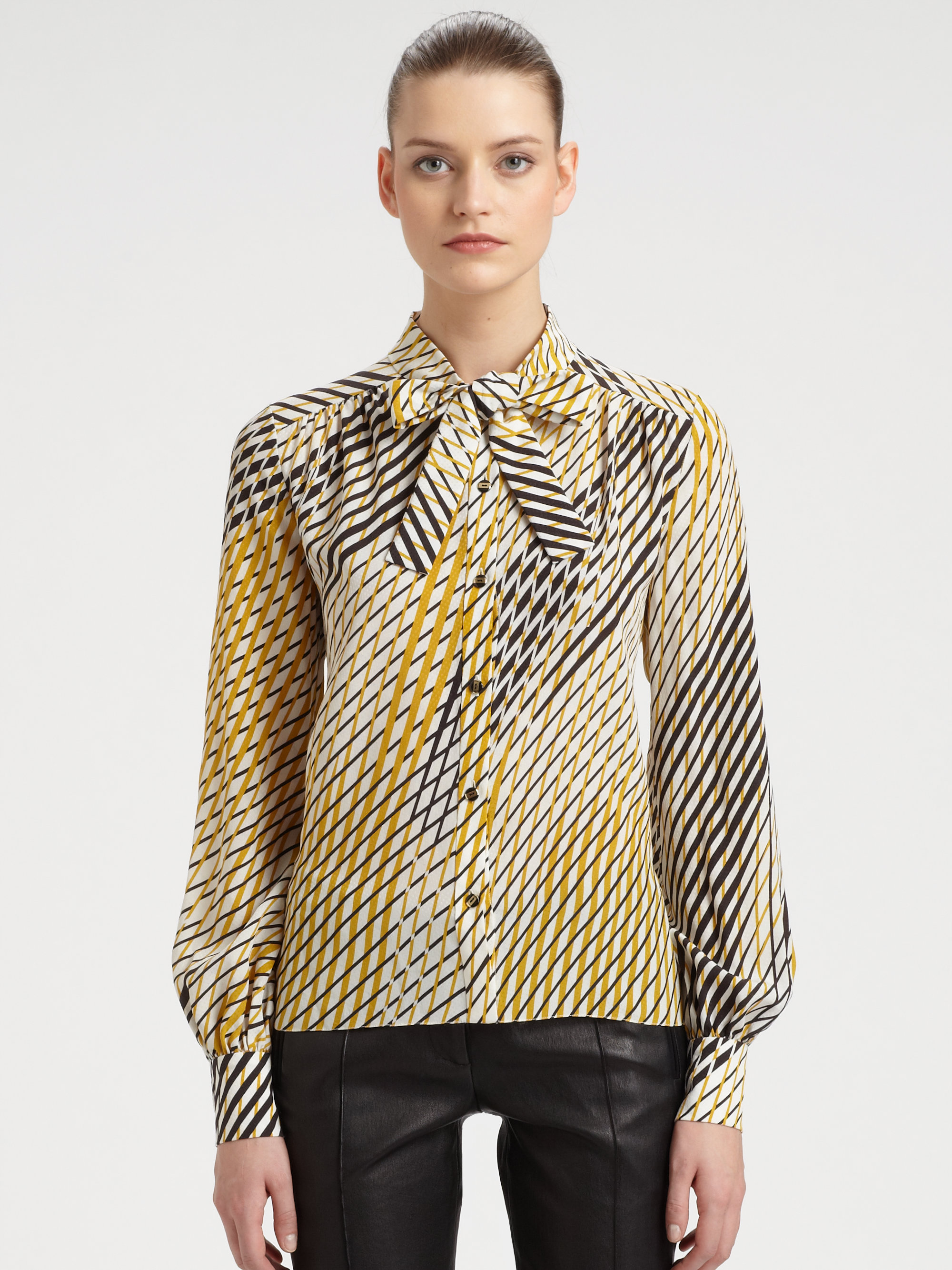 Jason Wu Silk Printed Blouse in Gold (ivory gold) | Lyst