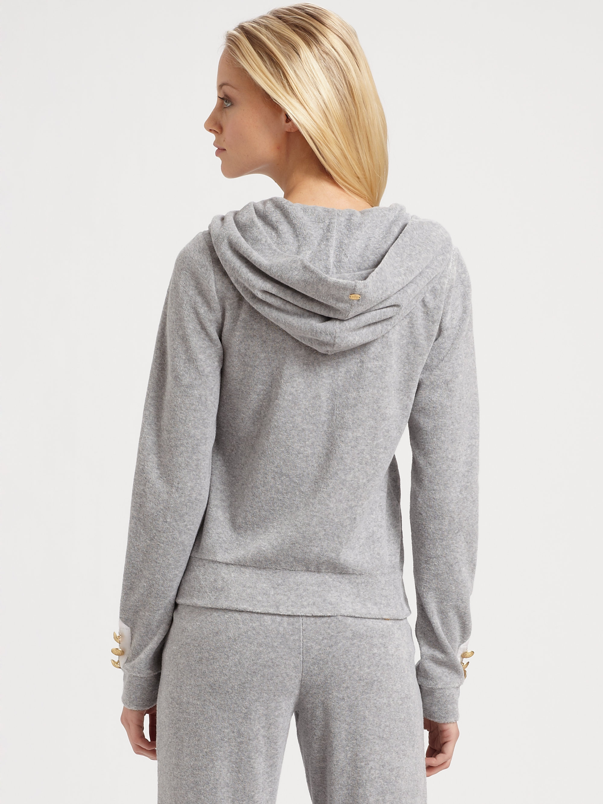 Juicy Couture Terry Knit Hoodie in Gray - Lyst